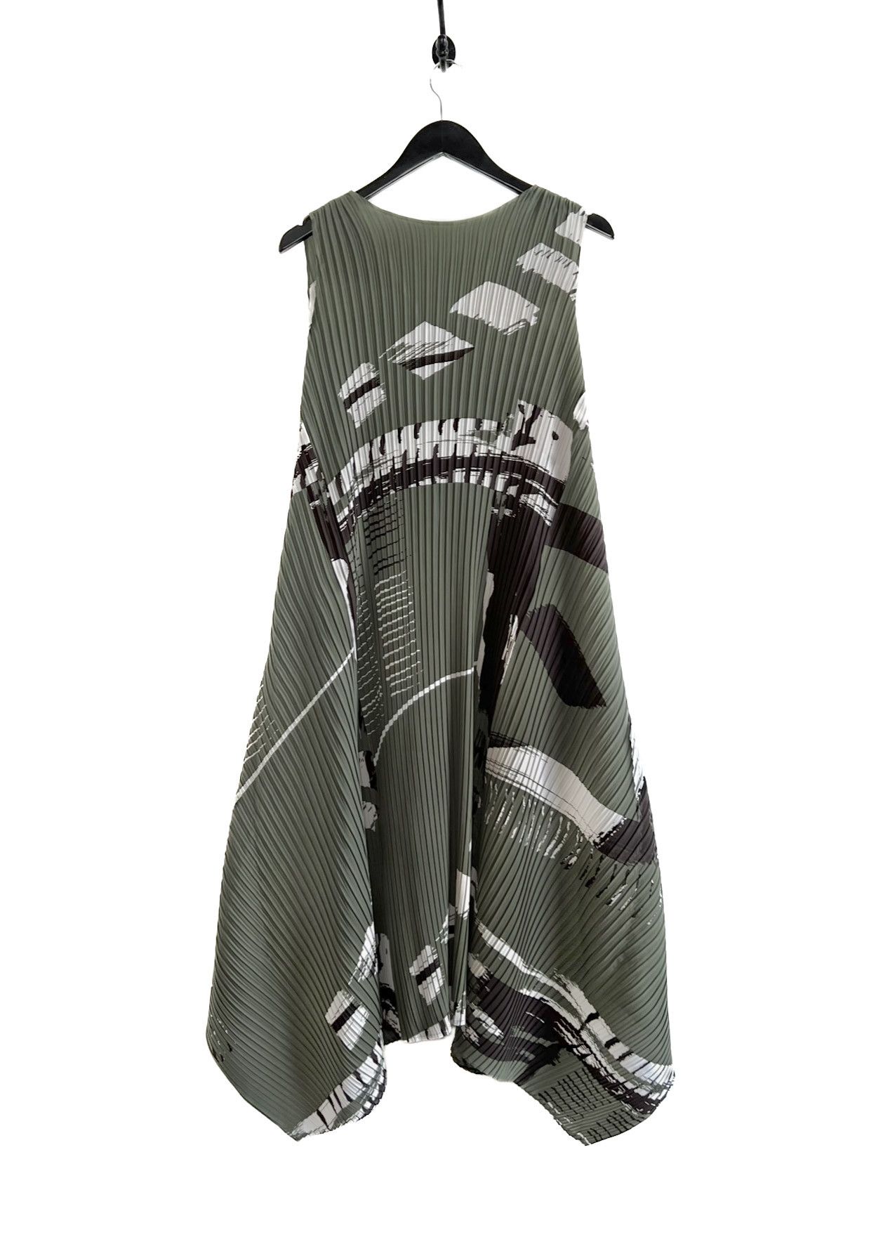 Issey Miyake RC Doro Khaki Green Printed Pleated Dress