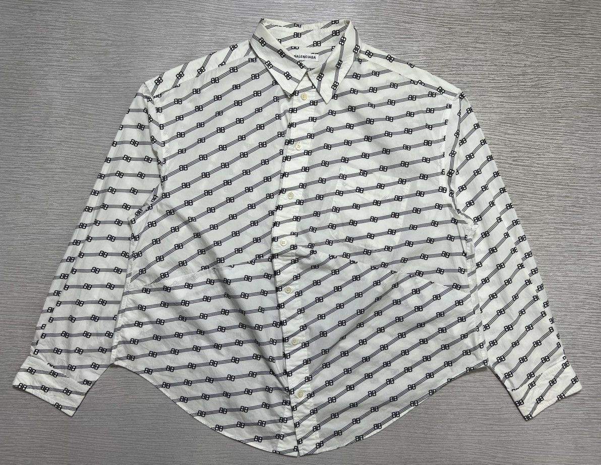 Balenciaga Balenciaga - S/S 20 - Double B Full Print Collar White Shirt Size US S / EU 44-46 / 1 - 2 Thumbnail