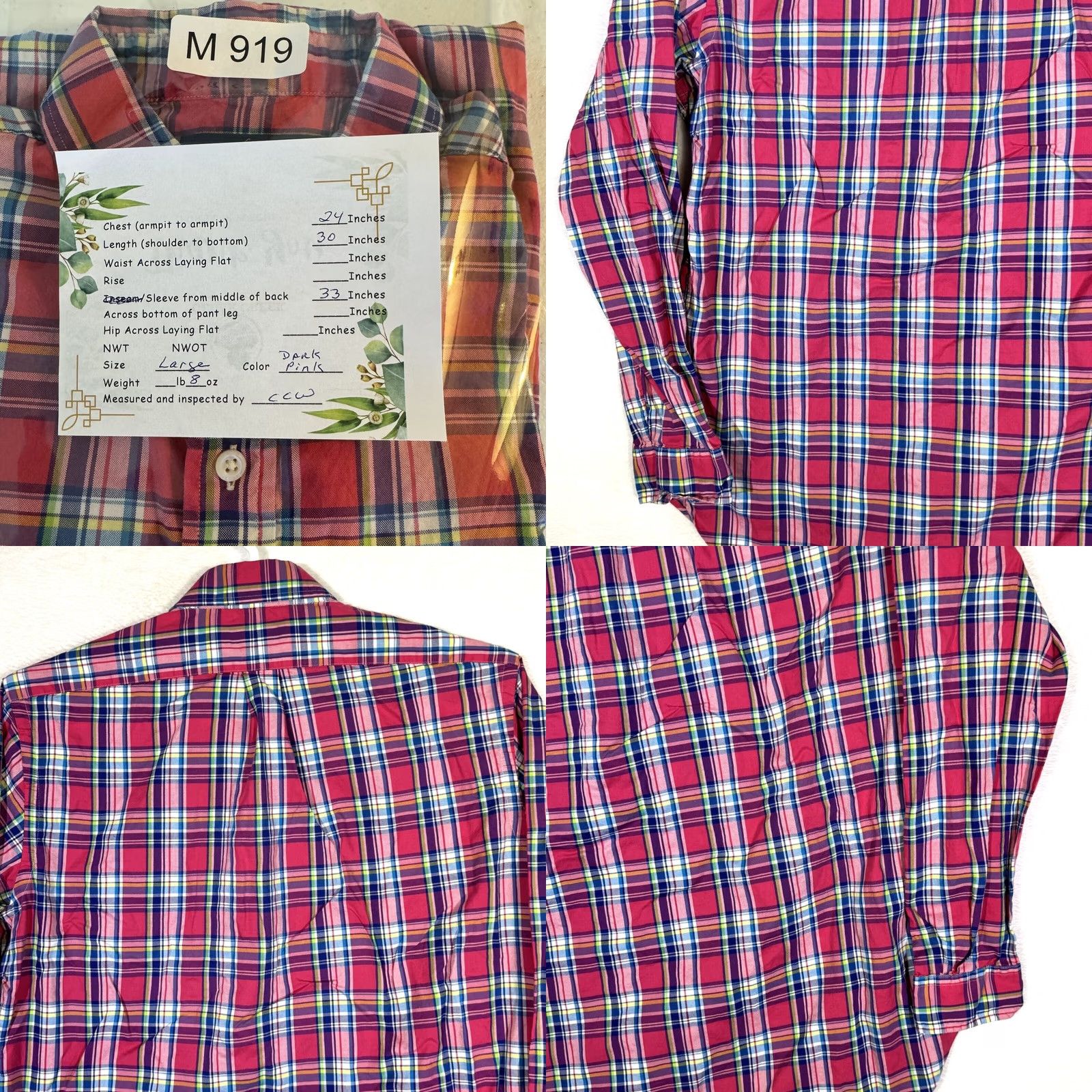 Ralph Lauren Ralph Lauren Mens L Plaid Shirt Cotton Button-Down Long Sleeve Pink & Blue Classic Size US L / EU 52-54 / 3 - 8 Thumbnail