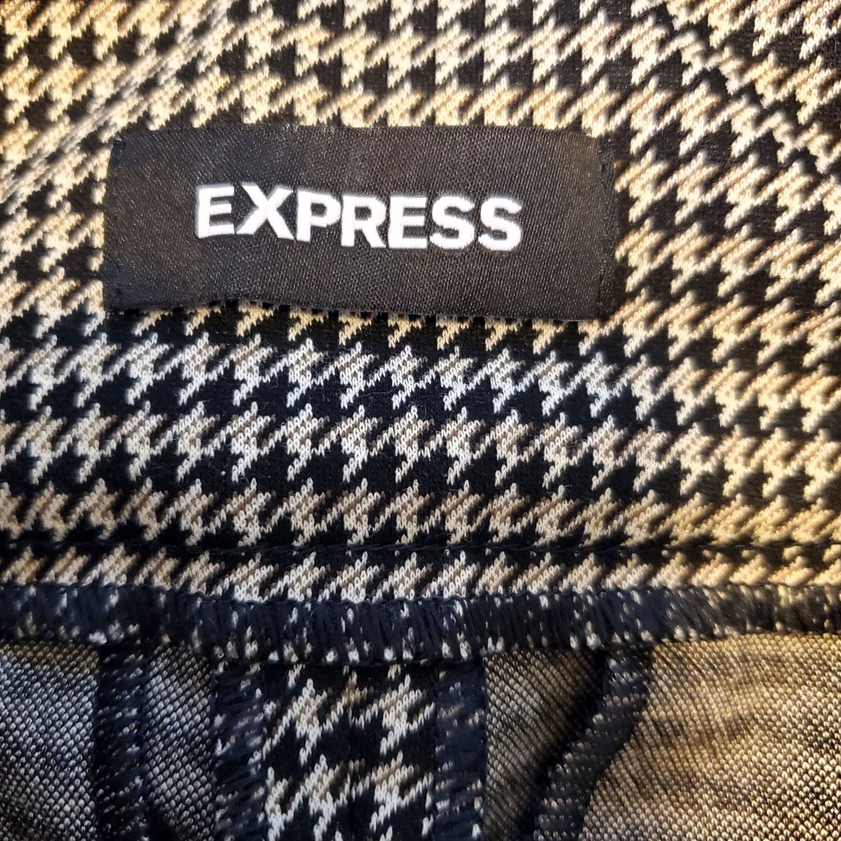 Express VINTAGE Express Y2K Pants Womens M Black Tan Houndstooth Pull On Office Business Size 32" / US 10 / IT 46 - 7 Thumbnail