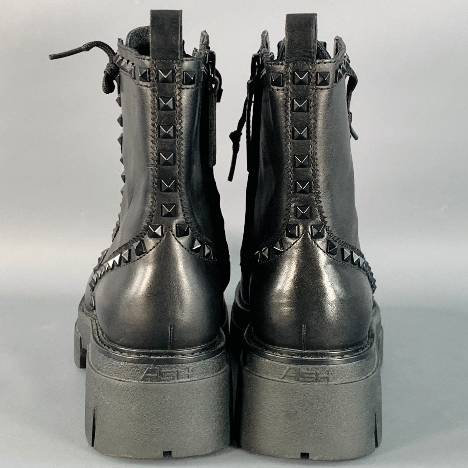 ASH Lynch Studs Black Studded Leather Lug Sole Zip Up Combat Size US 10 / IT 40 - 3 Thumbnail