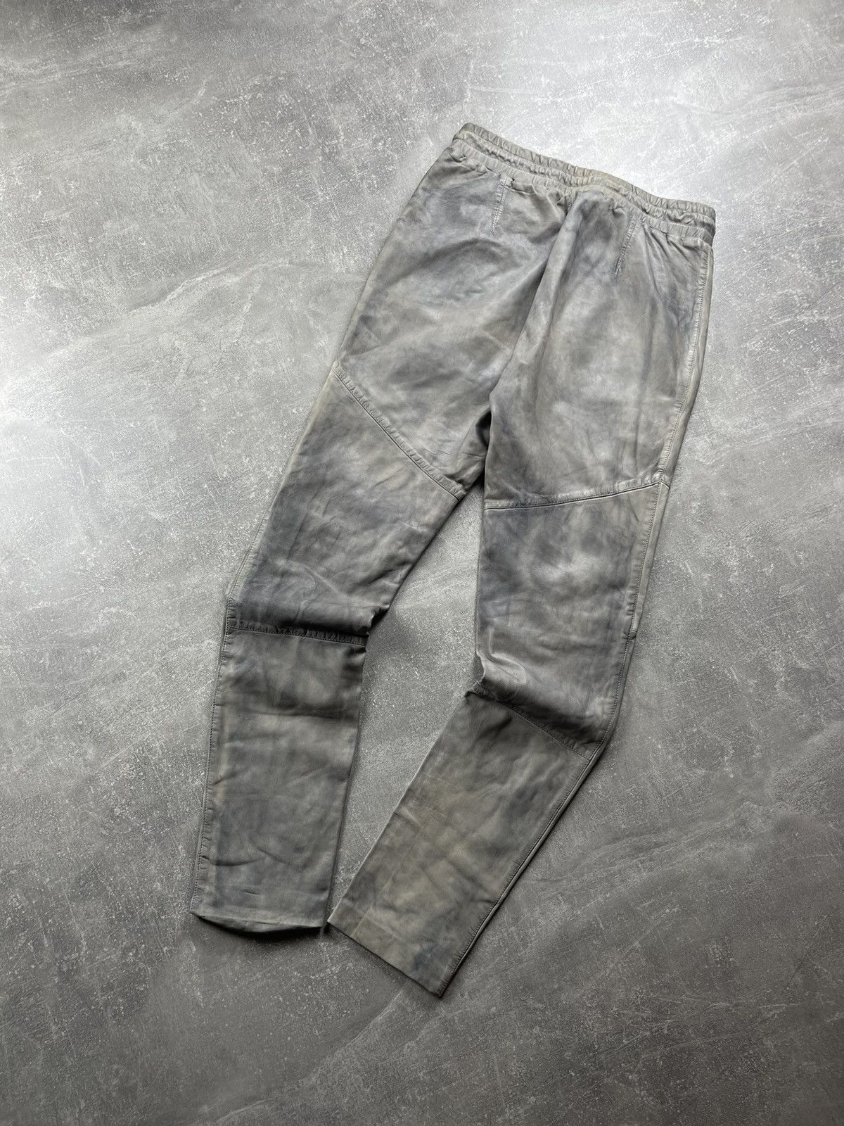 Other One Green Avant Garde Leather Elephant Dyed Pants Cement Size 29" - 6 Thumbnail
