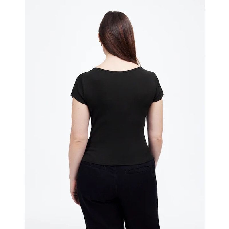 Madewell NWT Madewell Cotton Ribbed Cap-Sleeve Tee Black Size Large Size L / US 10 / IT 46 - 2 Thumbnail