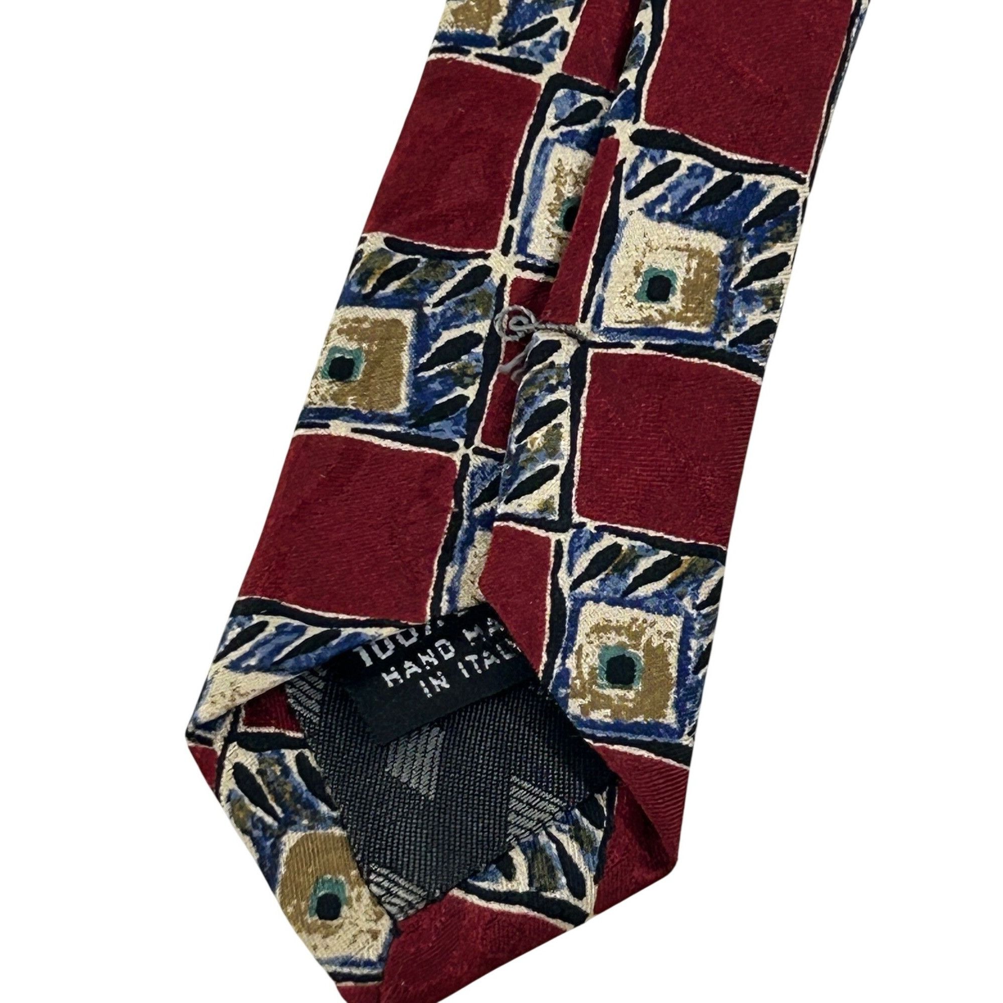 Other Today’s Man Silk Tie Vtg 90s Italy Geometric Checkered Burgu Size ONE SIZE - 14 Thumbnail
