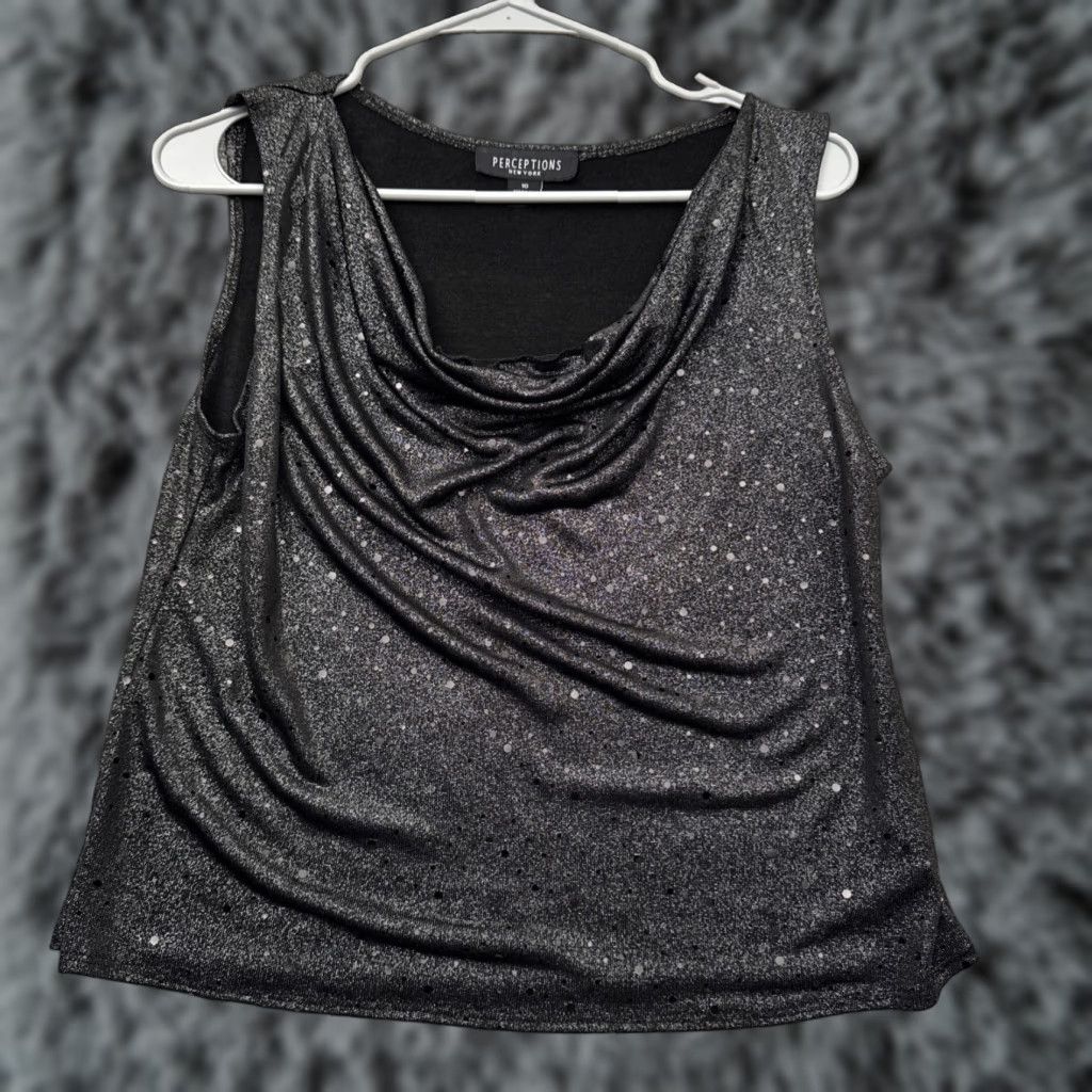 Perceptions 2 Piece Set Womens Size 10 Sparkly Evening Wear Chic Sleek Luxury Black Jacket Tank Long Sleeve Formal Party/Cocktail Women 10