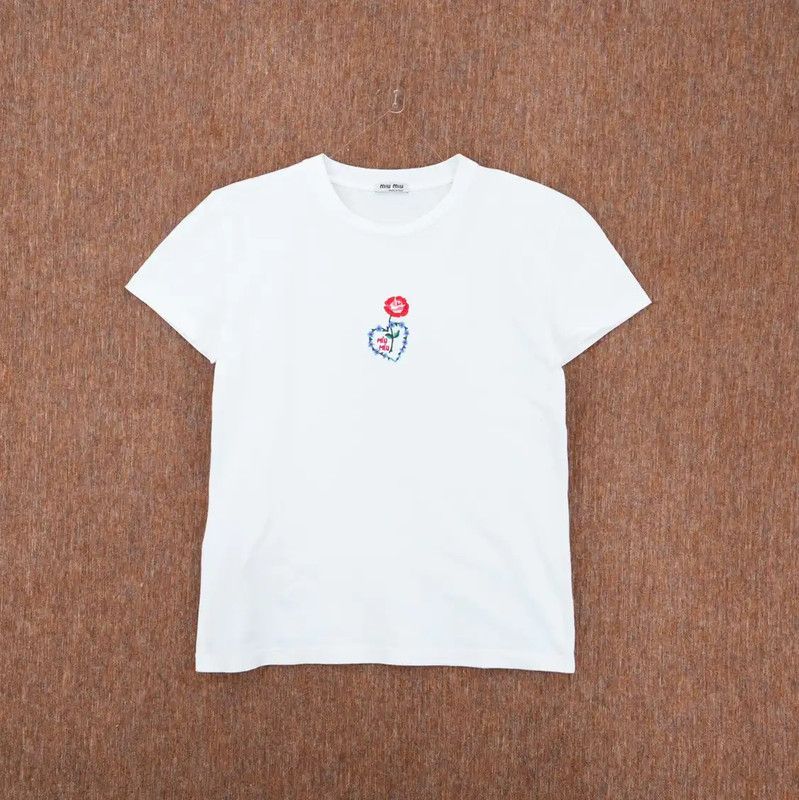Miu Miu Miu Miu White Embroidered Women's T-Shirt 0089 Size XS / US 0-2 / IT 36-38 - 1 Thumbnail
