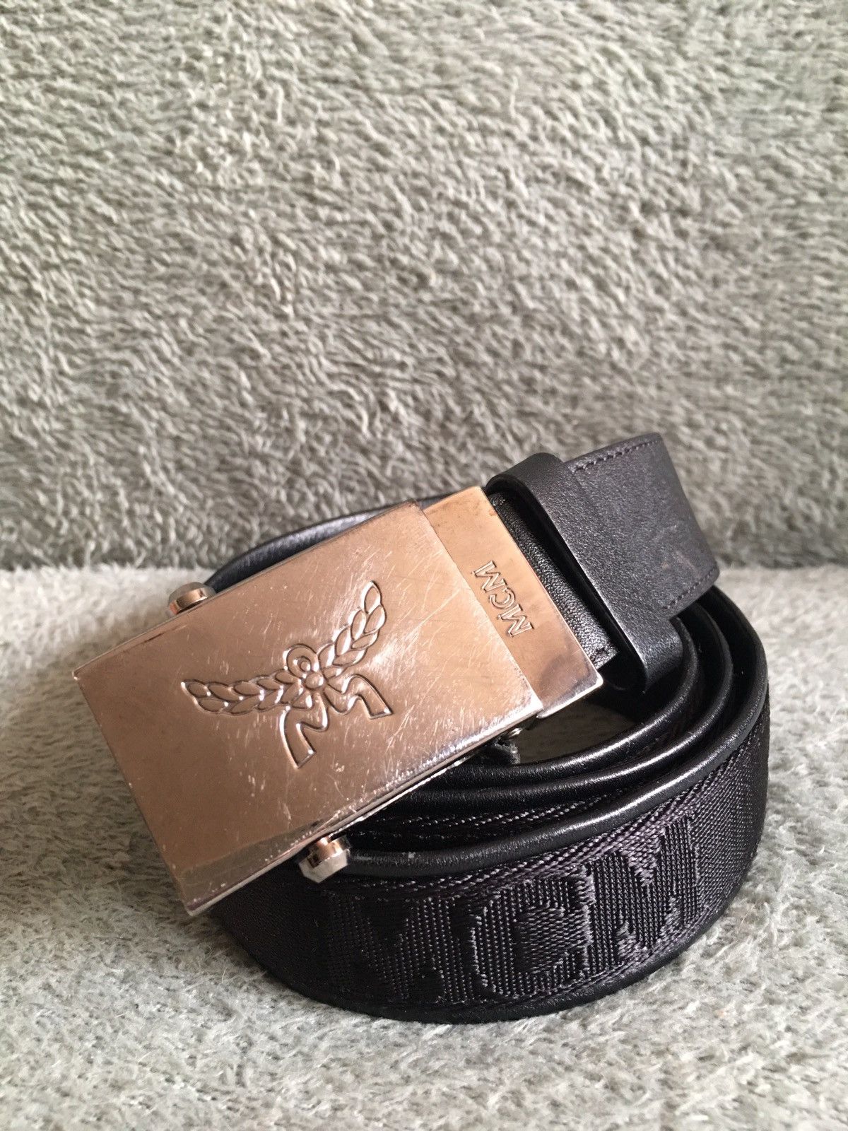 MCM MCM Black Monogram Logo Canvas Leather Buckle Belt Size ONE SIZE - 2 Thumbnail
