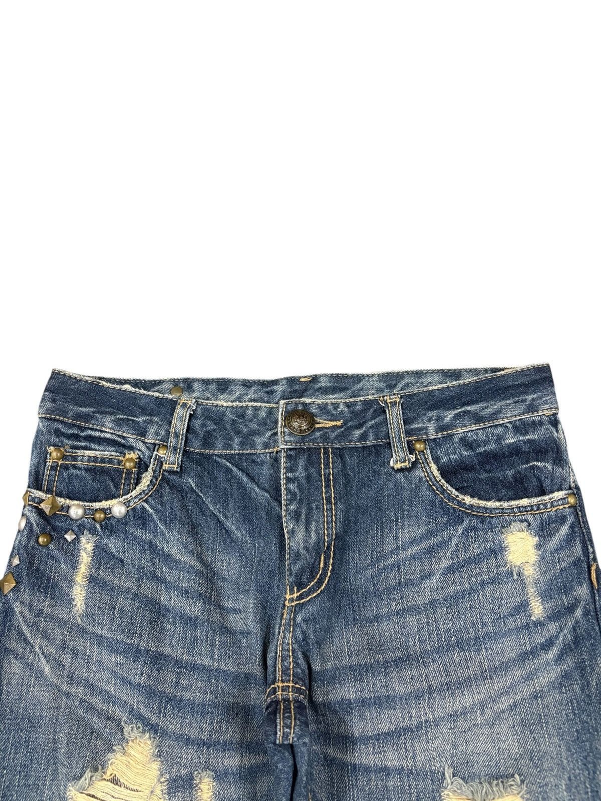Hysteric Glamour Vintage Japanese Rusty Studded Bead Distress Flare Jeans Size 30" / US 8 / IT 44 - 4 Thumbnail