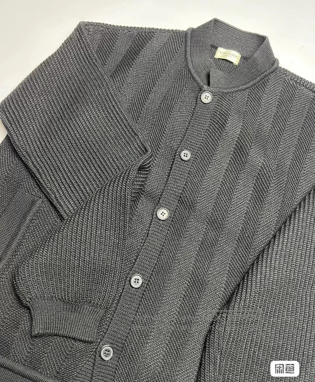 Saint Laurent Paris Saint Laurent Gray Herringbone Cardigan. Size US M / EU 48-50 / 2 - 1 Thumbnail