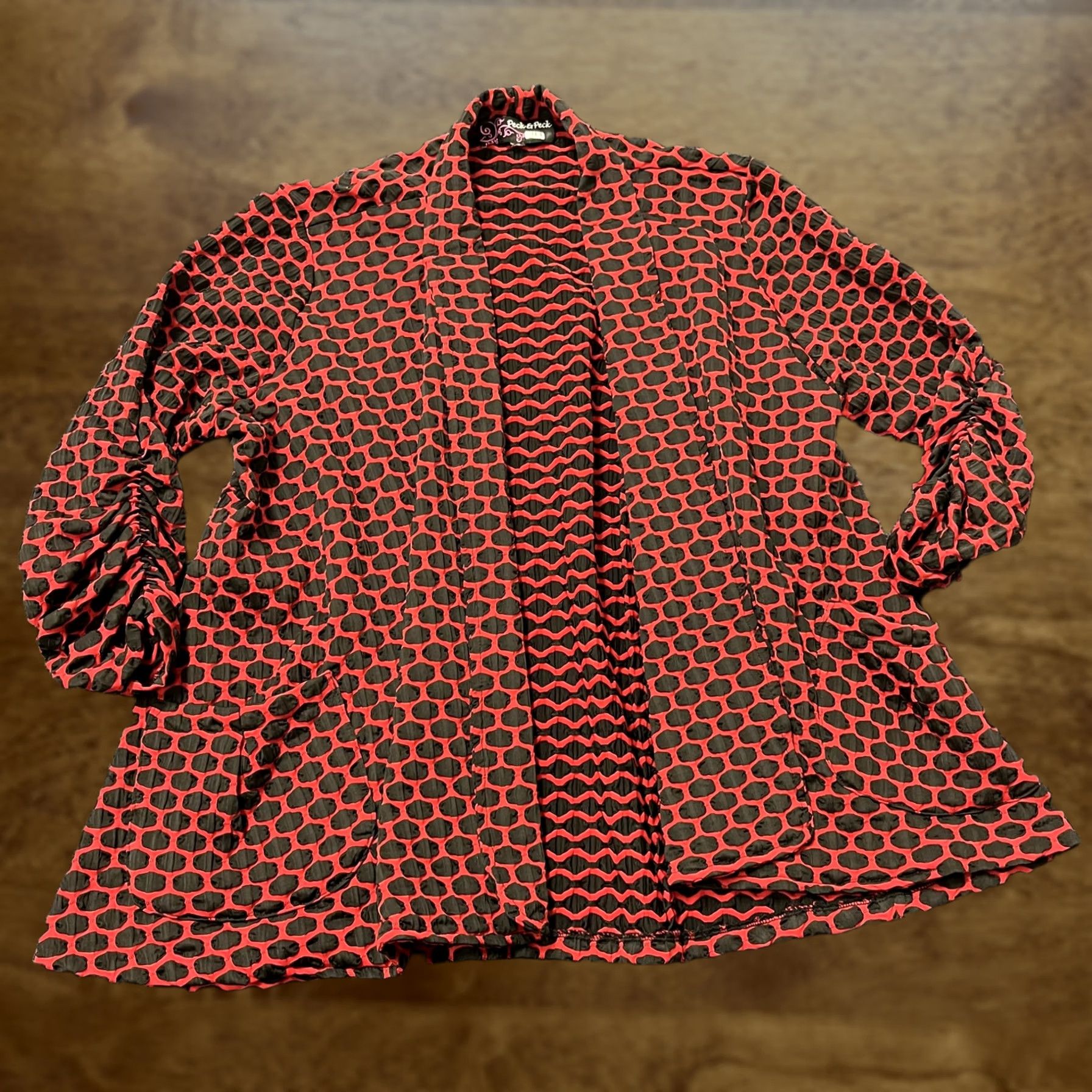 Vintage Peck & Peck Jacket Womens Large Red Black Geometric Textured Open Front Pockets Vintage No L Short Jacket Coat Casual Spring Summer Fall Womens Size L / US 10 / IT 46 - 1 Thumbnail