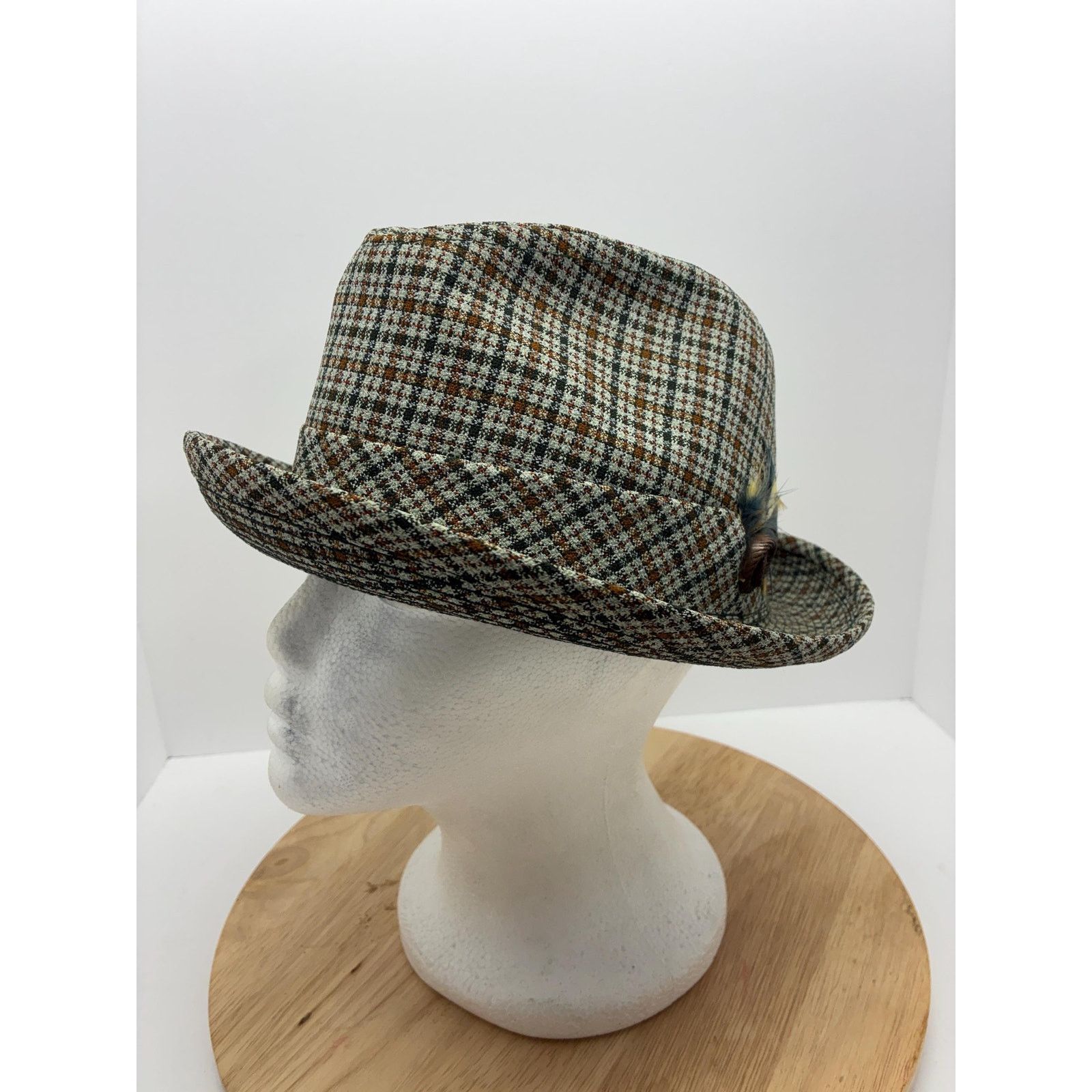 Other Vintage Jordan Marsh Plaid Hat S/M | Feather Trim Brimmed Size ONE SIZE - 3 Thumbnail