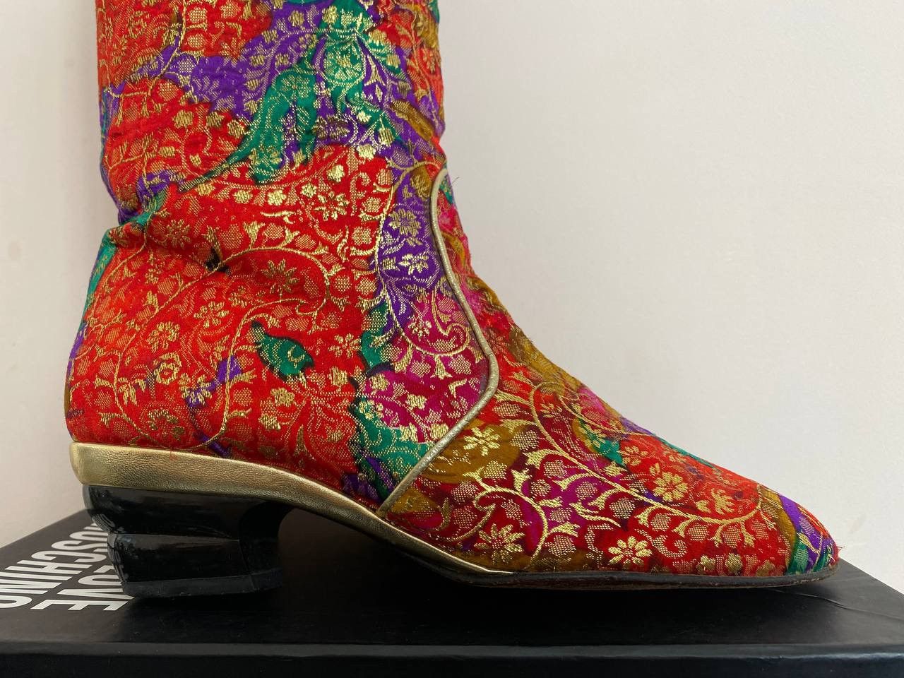 Escada 1980s Escada Red Purple and Green Gold Lamé Brocade Boots Size US 8 / IT 38 - 5 Thumbnail