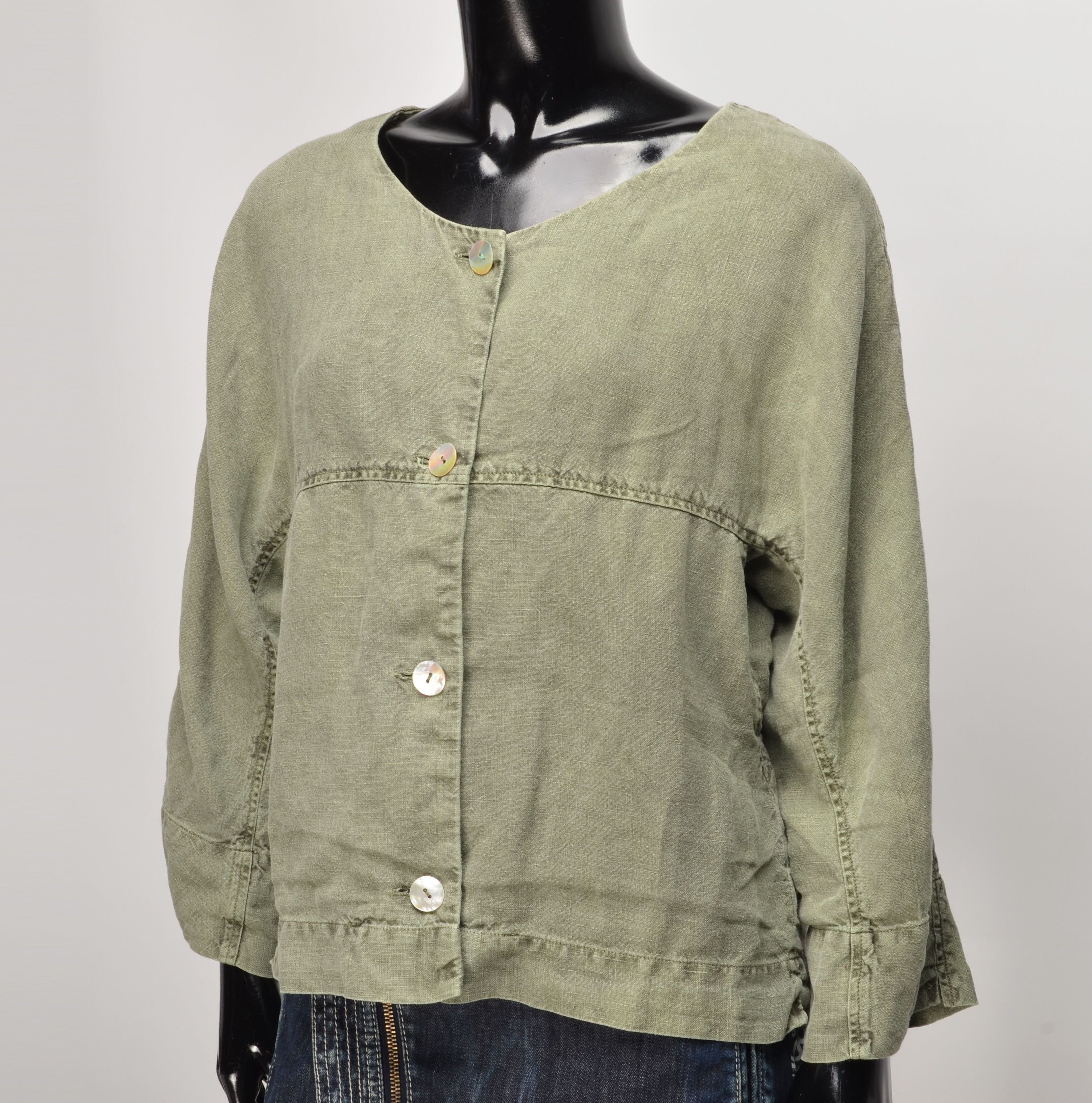 OSKA OSKA Avant Garde Boho Linen Khaki Blouse Blazer Size S / US 4 / IT 40 - 2 Thumbnail
