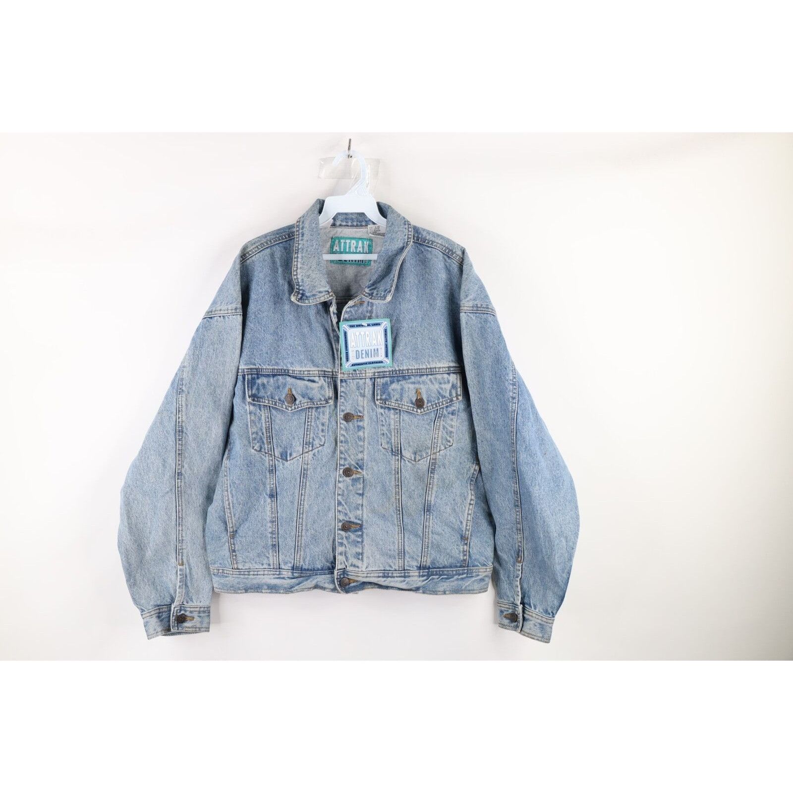 image of Nos Vintage 90's Streetwear Denim Jean Trucker Jacket in Blue, Men's (Size Large)