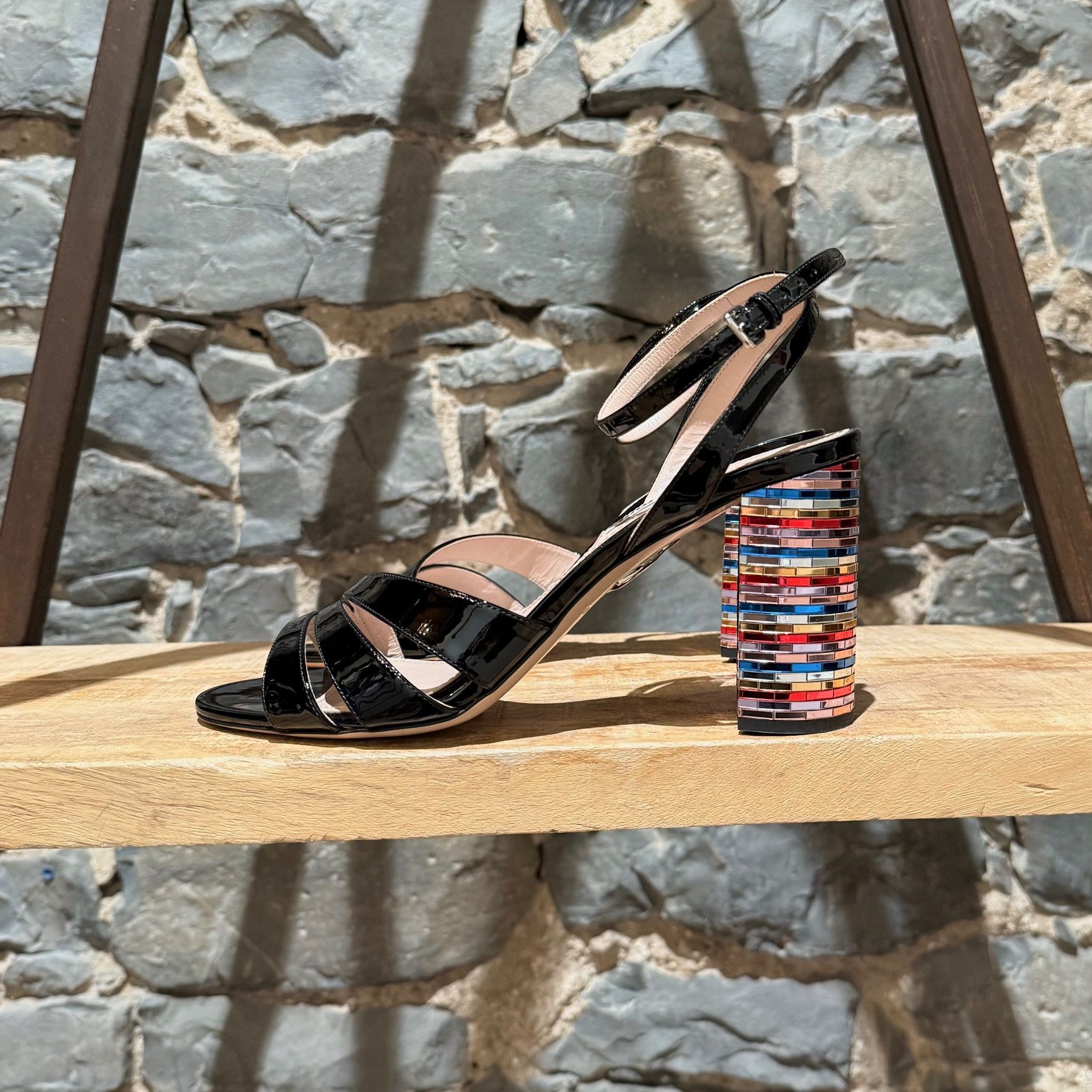 Miu Miu Miu Miu Black Patent Multicolour Heel Sandals Size US 9.5 / IT 39.5 - 7 Thumbnail
