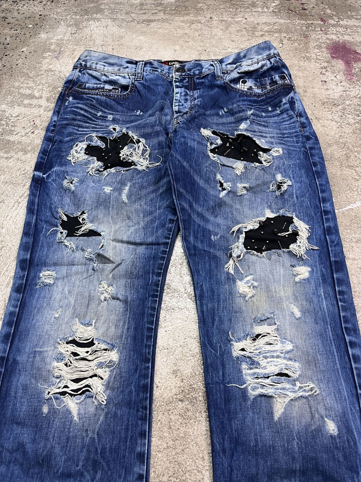 Vintage BAGGY DISTRESSED BONDAGE FADED PANTS - LOT № 3161 Size US 34 / EU 50 - 2 Thumbnail