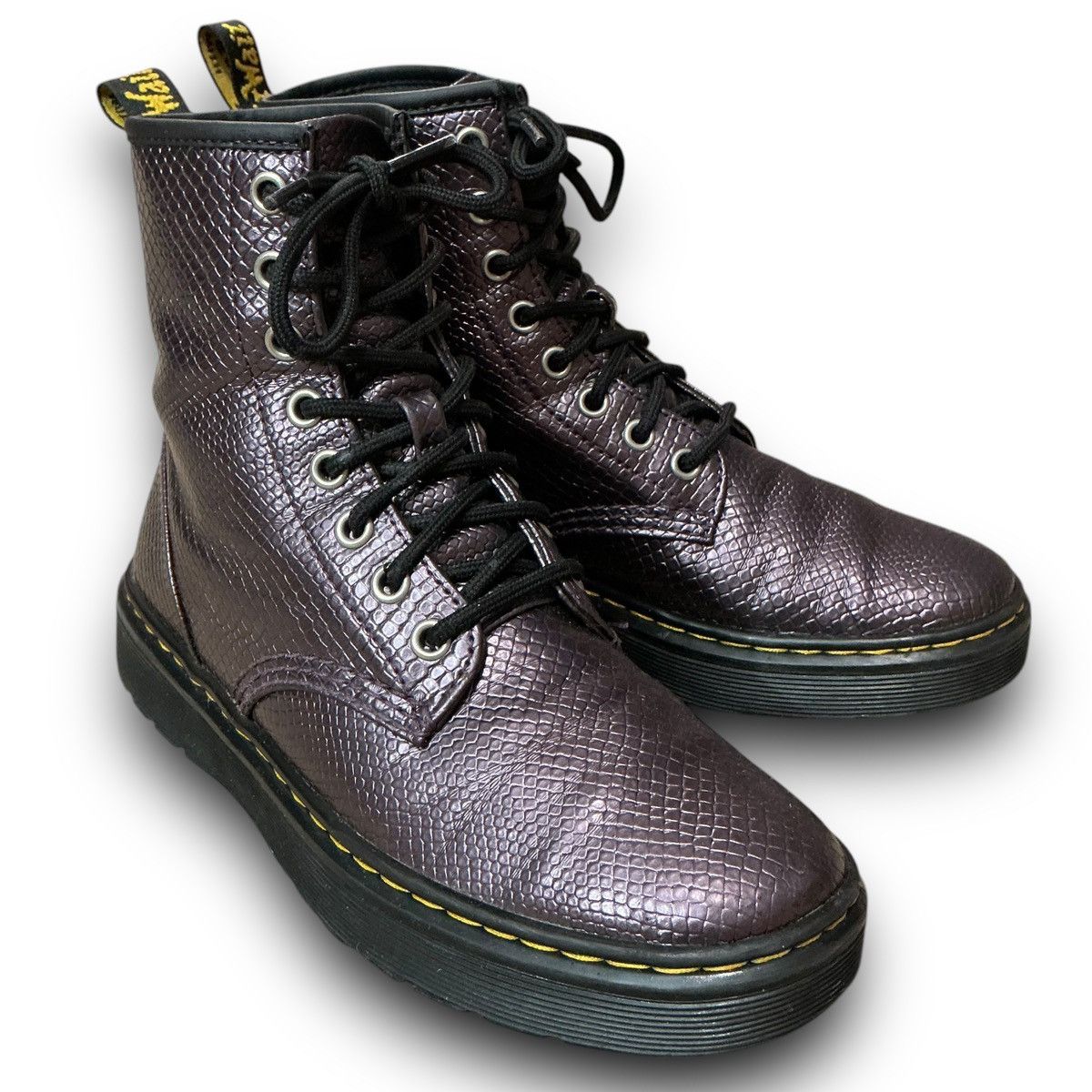 Dr. Martens Zavala Oxblood Metallic Reptile Snake Embossed Combat Boots Size US 6 / IT 36 - 1 Thumbnail