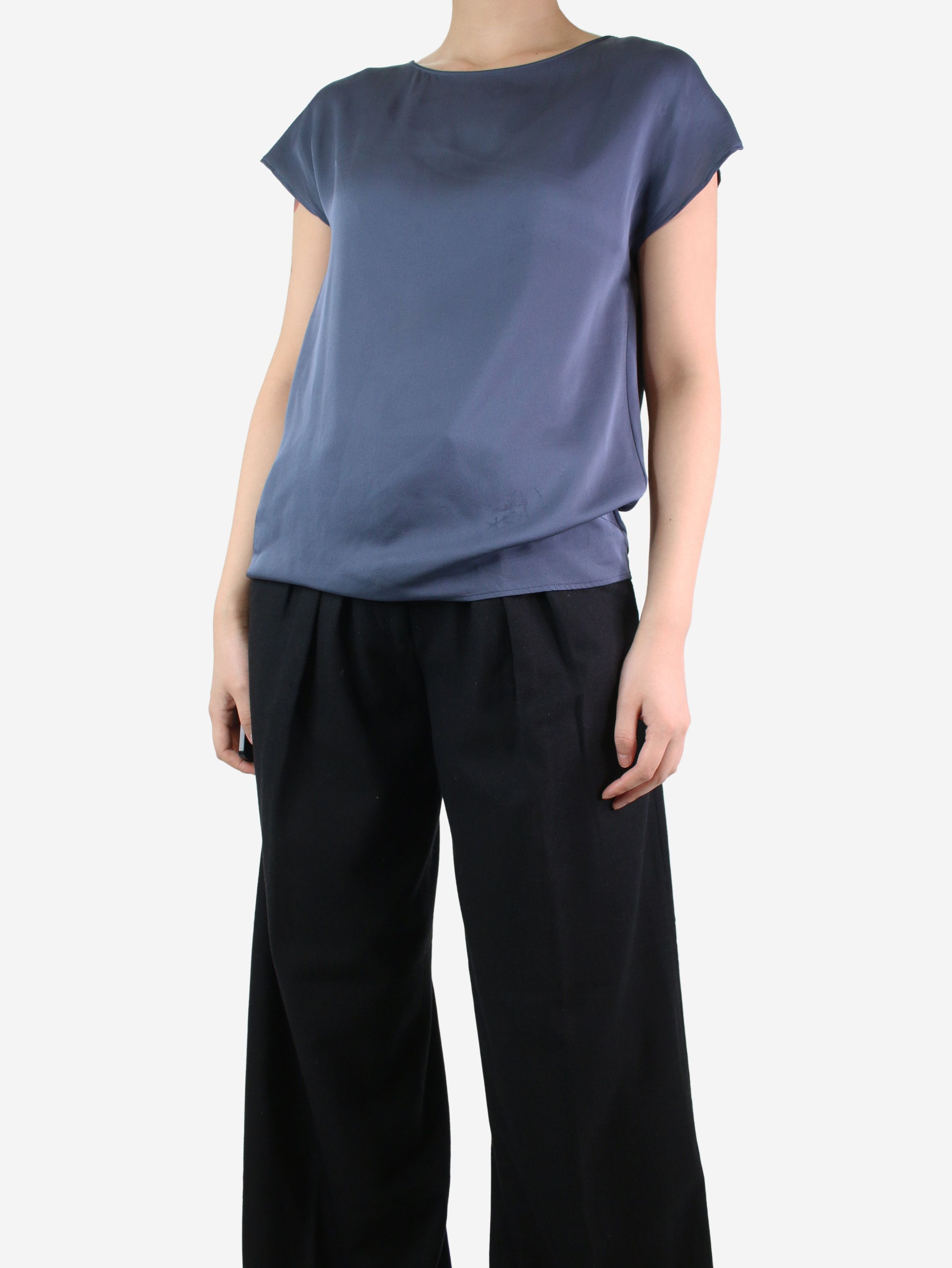 image of Theory Blue Silk Short-Sleeved Blouse - Size S, Women's