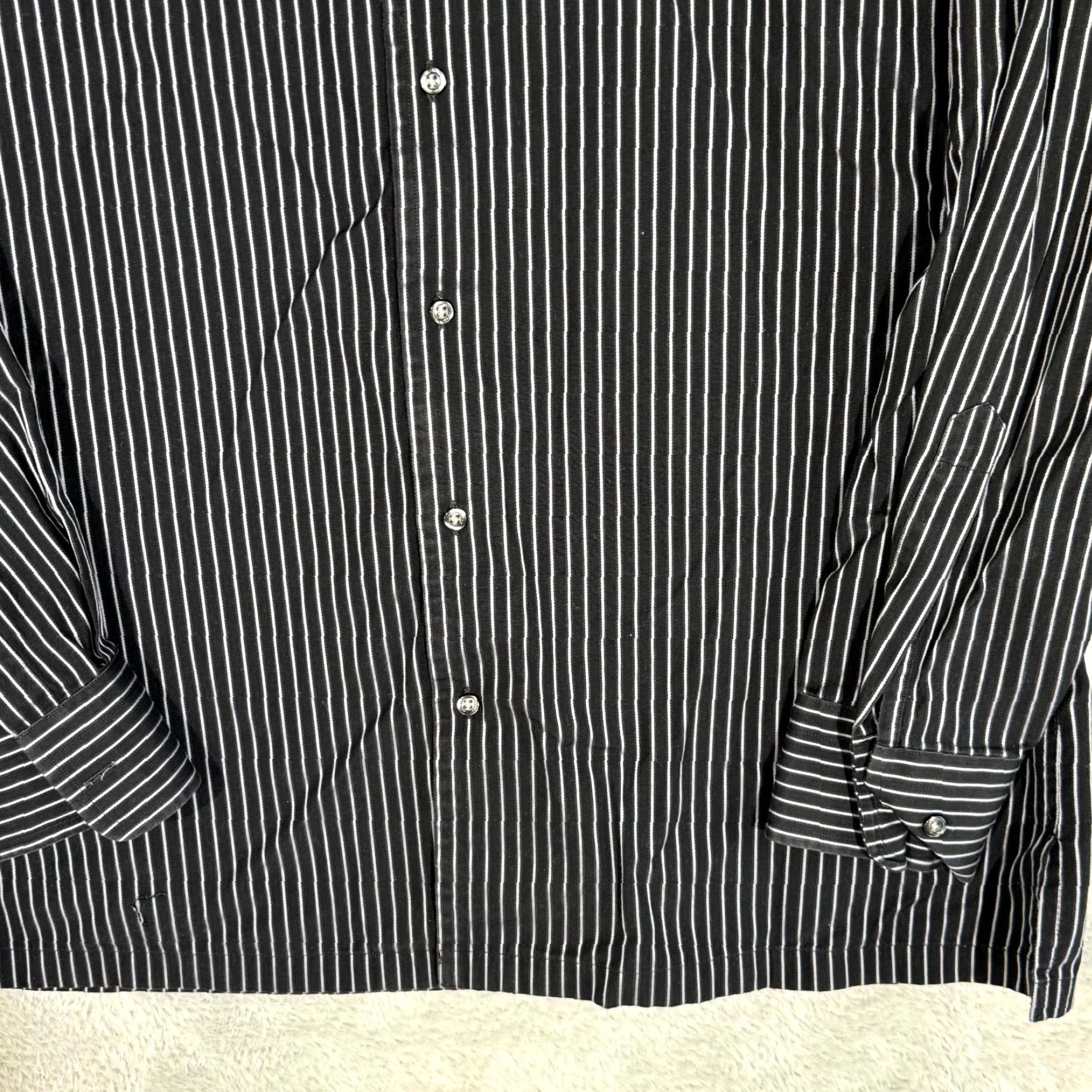 Hugo Boss HUGO BOSS Dress Shirt 17 (34/35) Black Pinstripe Long Sleeve Button-Up Mens Shirt Size 46R - 6 Thumbnail