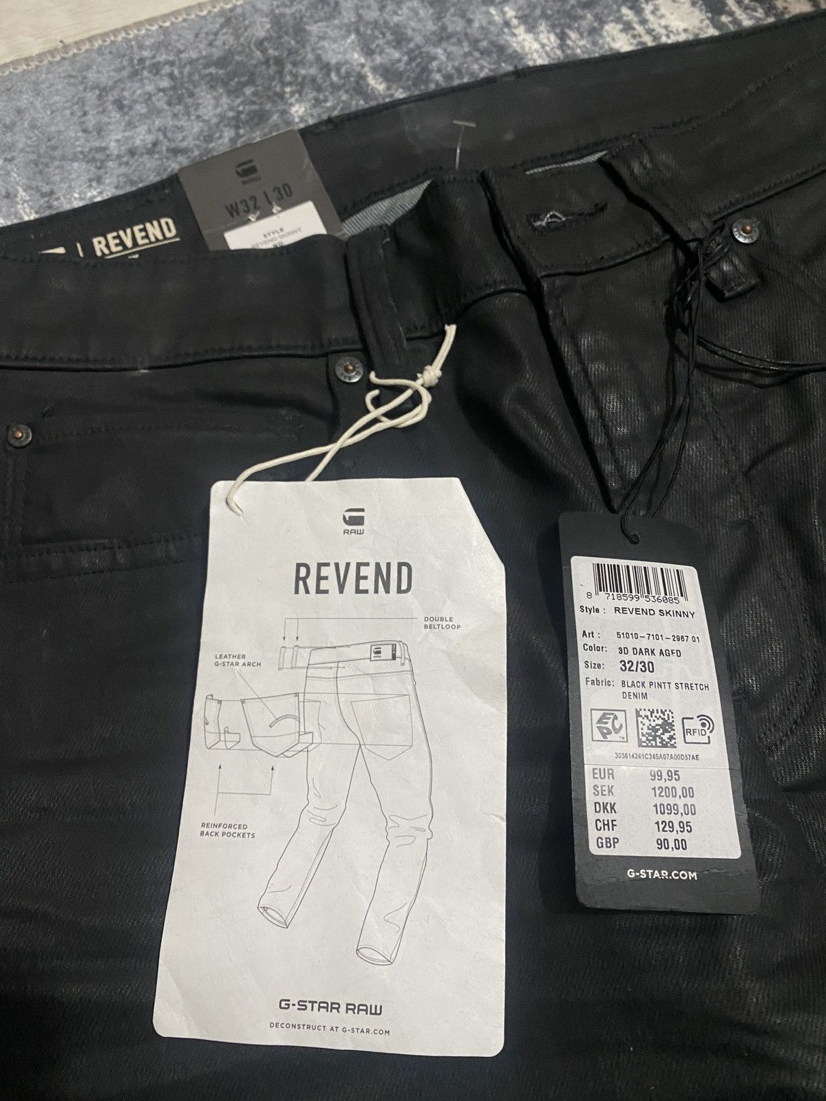 G-Star Revend Skinny Waxed Black with leather rings Size US 32 / EU 48 - 2 Thumbnail