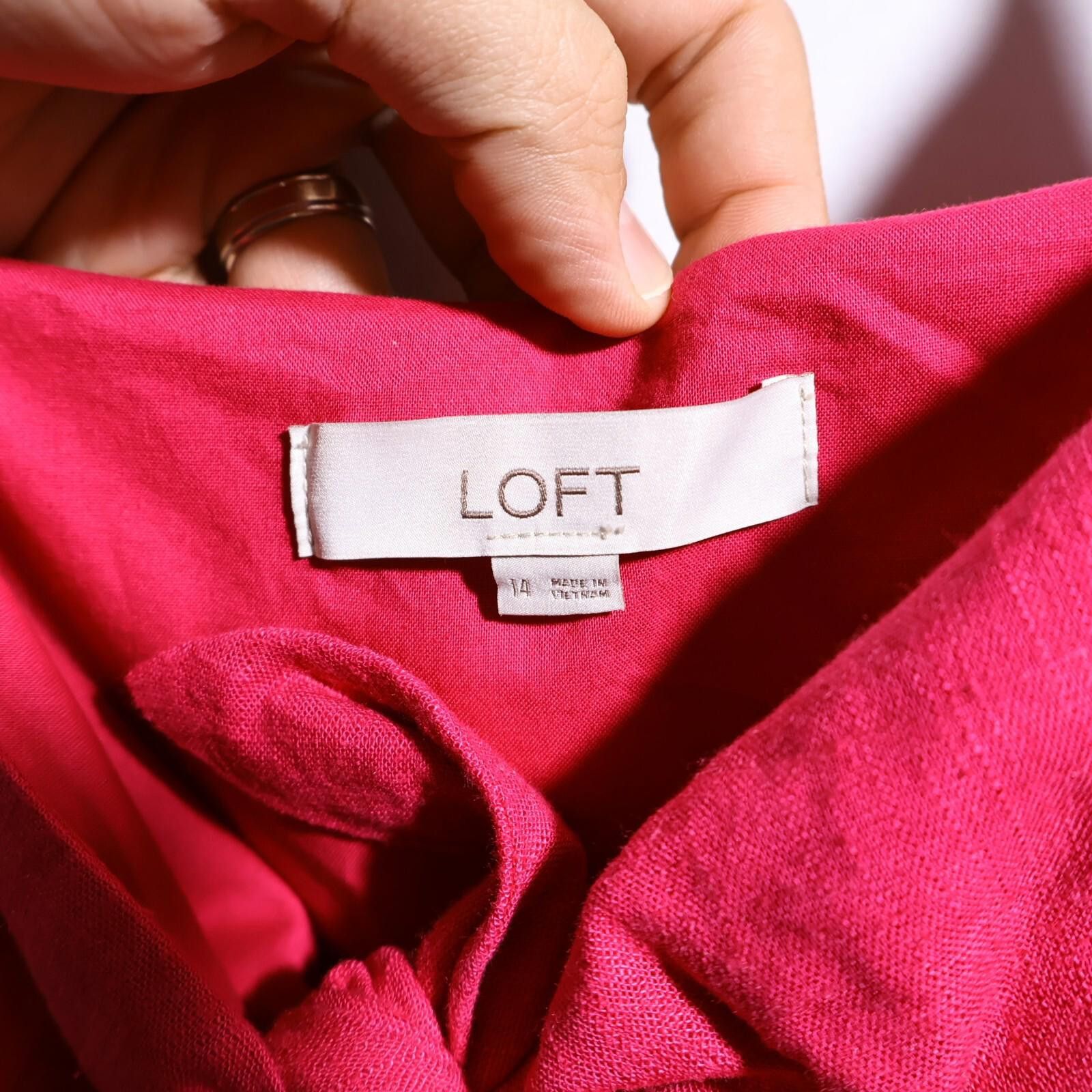 Designer LOFT Hot Pink Tiered Midi Dress Linen Blend 14 Preppy Barbie Size XL / US 12-14 / IT 48-50 - 4 Thumbnail