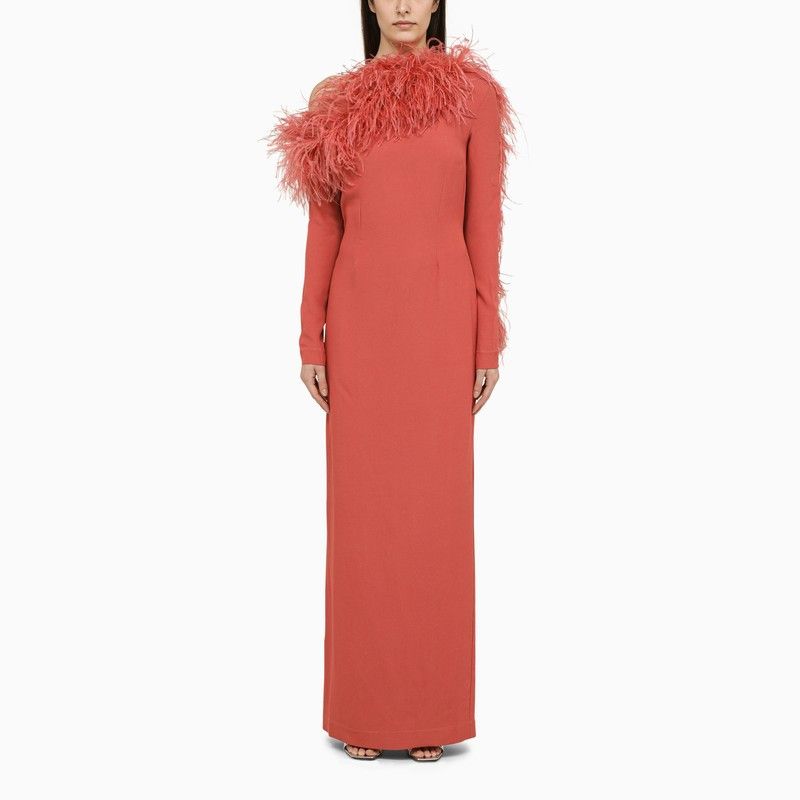 image of Taller Marmo Peony-Coloured Long Dress With Feathers in Pink, Women's (Size XS)