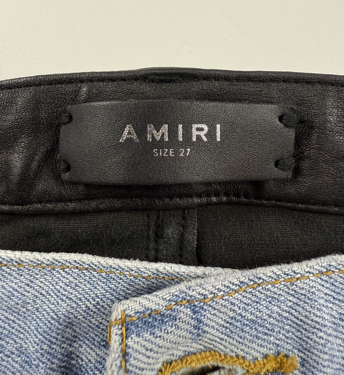Amiri Amiri Leather & Denim Cropped Flare Jeans Size US 27 - 13 Thumbnail