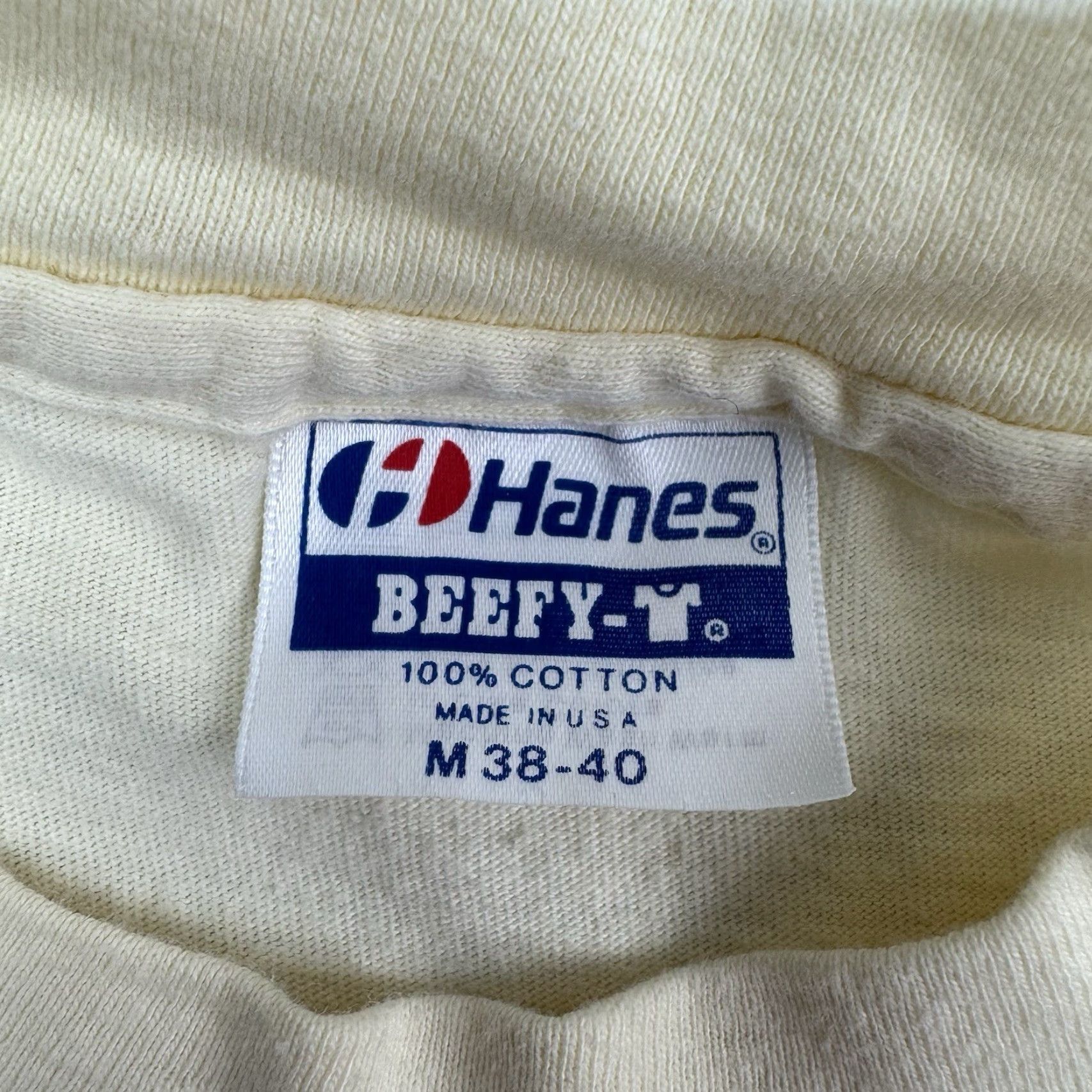 Hanes VINTAGE Hanes Palmetto Aquaculture Long Sleeve Shirt Adult Medium Beige 80s 1980s Nature Animals Crew Neck Cotton Textured Solid Mens Shirt Size US M / EU 48-50 / 2 - 5 Thumbnail