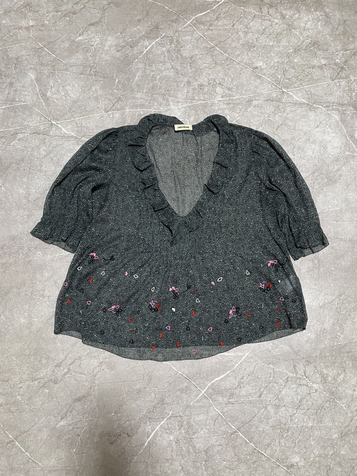 Zadig & Voltaire Rare Zadig & Voltaire Blouse Floral Heart Tunic Top V-Neck Size M / US 6-8 / IT 42-44 - 2 Thumbnail