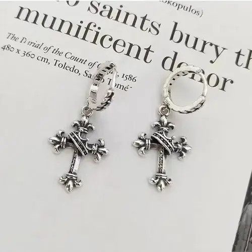 Sterling Silver 925 Silver Plated Cross Dangle Drop Earrings for Men Women Size ONE SIZE - 1 Thumbnail