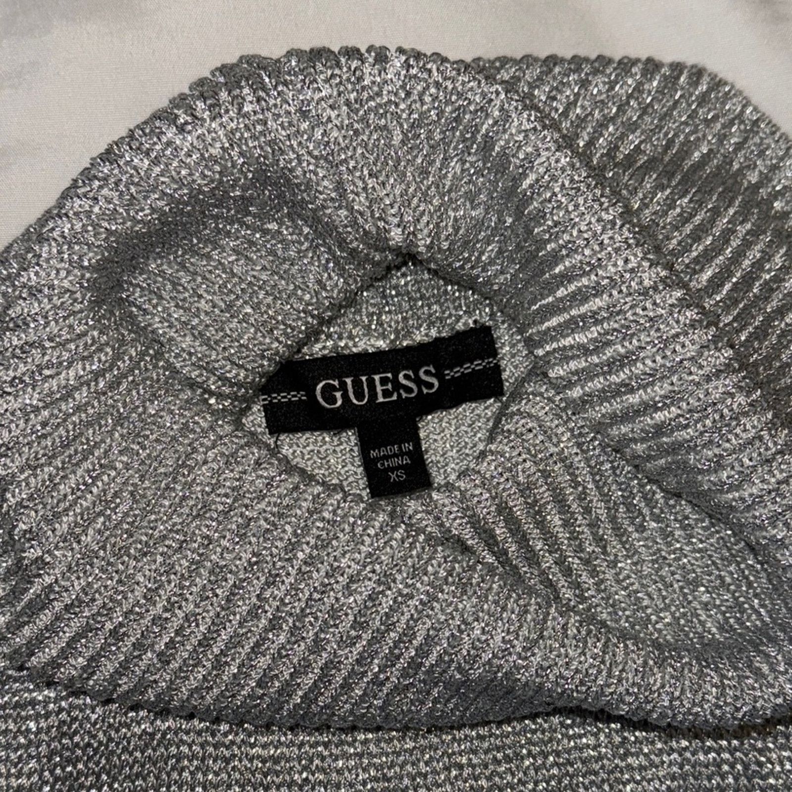 Guess GUESS Silver Glitter Knit Turtleneck Sleeveless Top Stretchy Size XS / US 0-2 / IT 36-38 - 5 Thumbnail