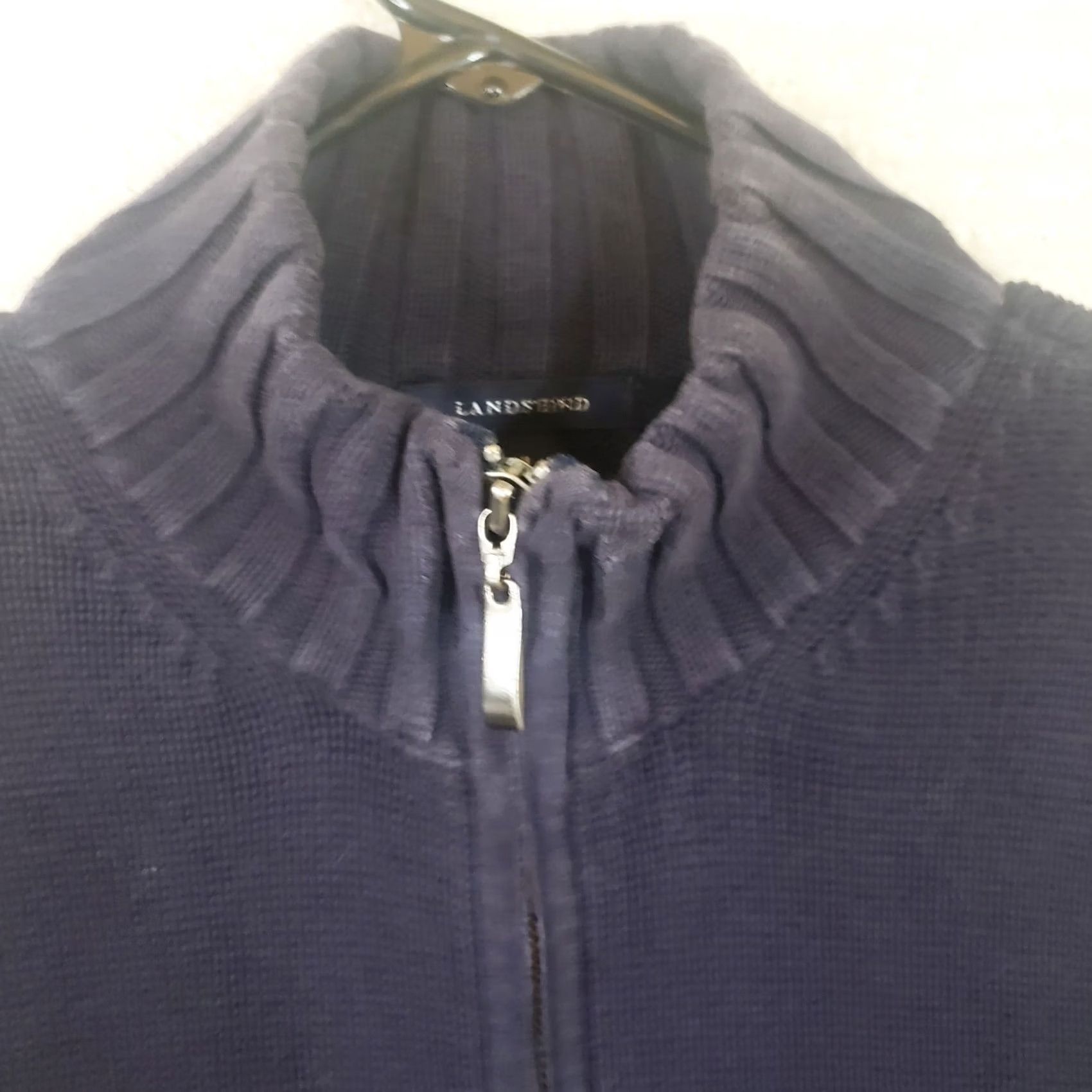 Lands' End Lands' End Women's XL Navy Blue Full Zip Mock neck Knit Sweater Cotton Size XL / US 12-14 / IT 48-50 - 5 Thumbnail