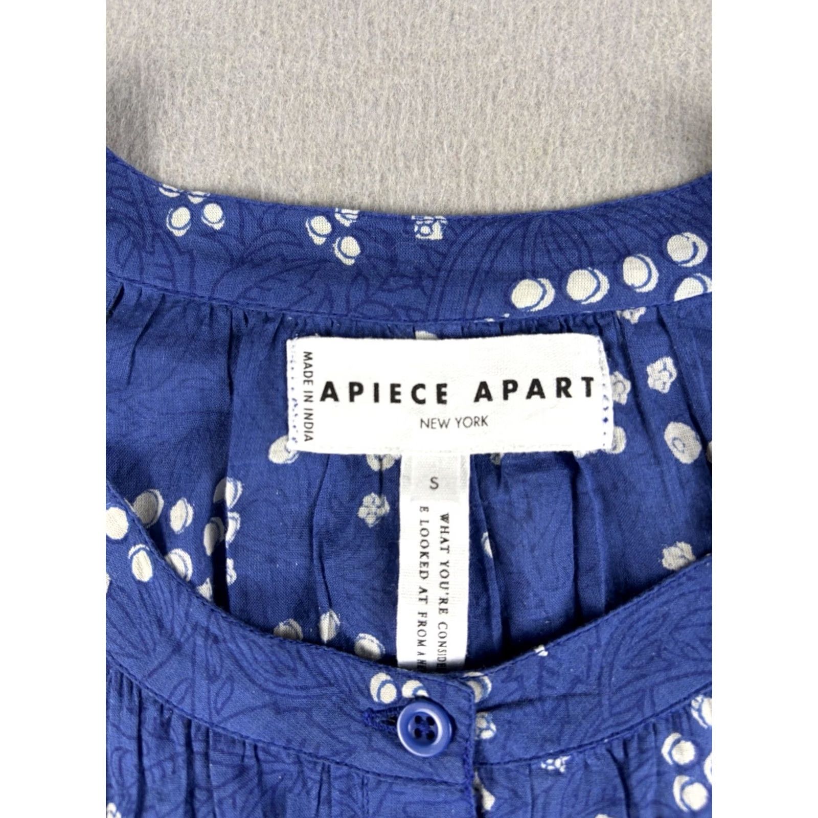 Apiece Apart Apiece Apart Dress La Ventura Mini Dress Womens S Blue Smoked Waist Boho Spots Puff Sleeve Round Neck Button Short Vintage No Size S / US 4 / IT 40 - 4 Thumbnail