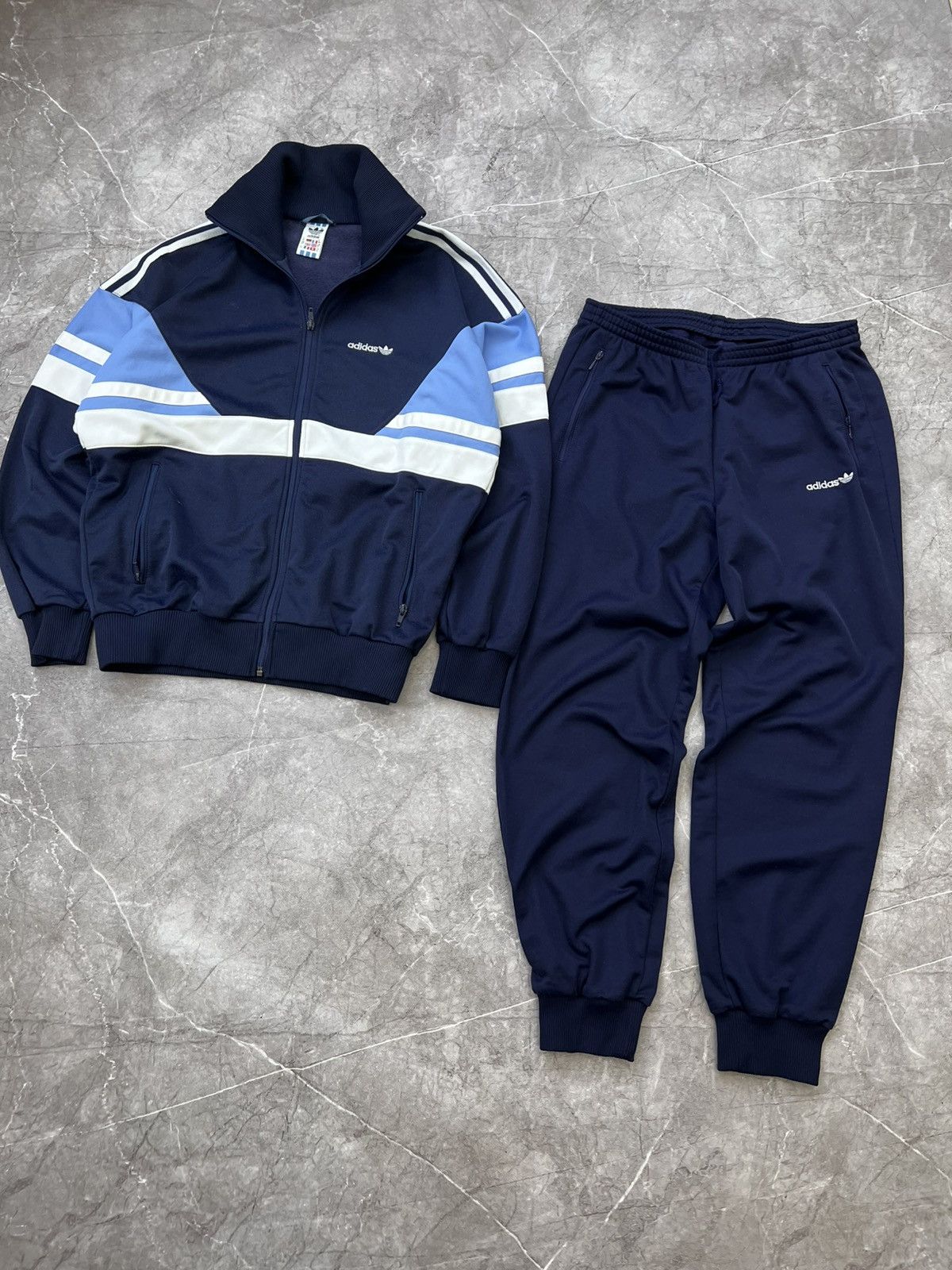 Designer × Vintage VINTAGE RETRO WEST GERMANY ADIDAS BLUE SUIT JACKET+pants Size US M / EU 48-50 / 2 - 1 Thumbnail