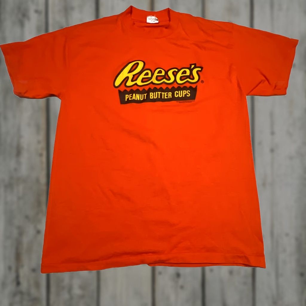 Peanuts VINTAGE Reese's Peanut Butter Cups T Shirt L Orange 90s Single Stitch Mens Size US L / EU 52-54 / 3 - 1 Thumbnail