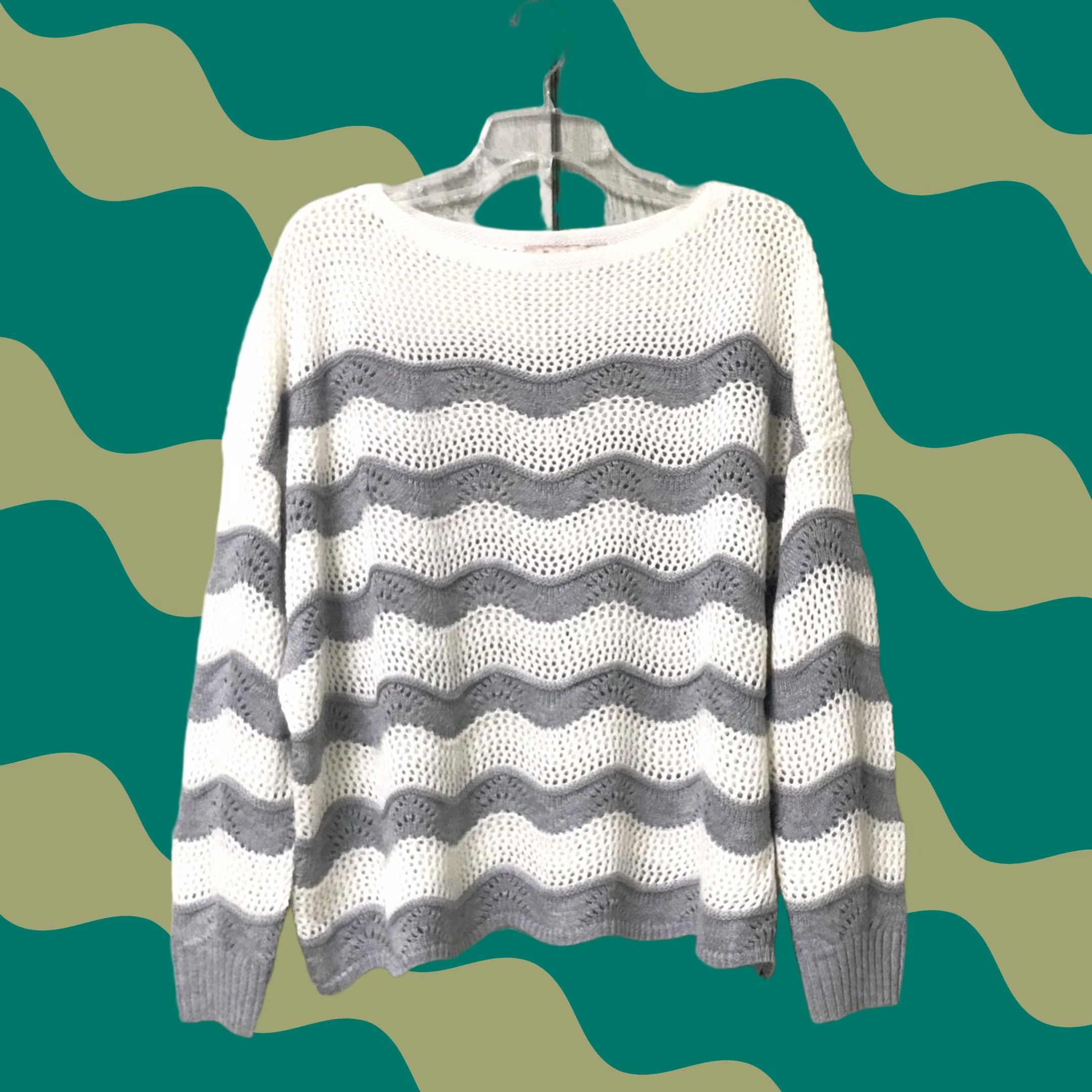 Vintage Buckle Willow & Root Women Gray/White Wavy Striped Open Weave Knit Sweater S Size S / US 4 / IT 40 - 1 Thumbnail