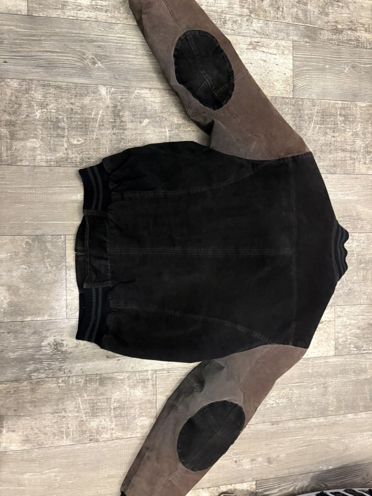 Other Vintage Suede Varsity Bomber Jacket Black Brown Elbow Patch Size US L / EU 52-54 / 3 - 4 Thumbnail