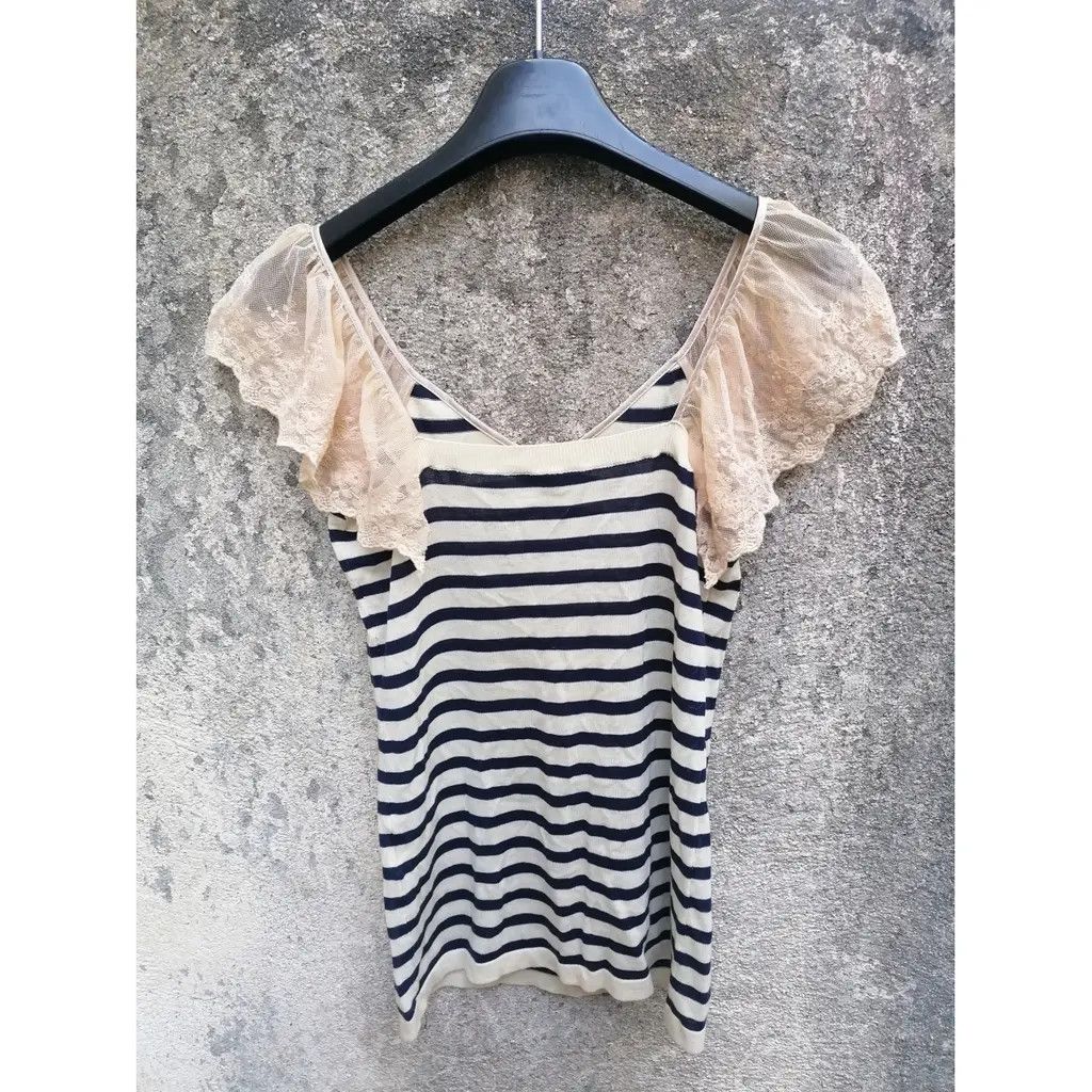 Guess Guess Striped Lace-Sleeve Top (Size S) Size S / US 4 / IT 40 - 1 Thumbnail