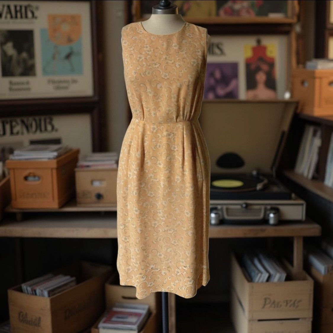 Forever 21 × Vintage Elegant Peach Floral Sleeveless Midi Dress Size XS / US 0-2 / IT 36-38 - 1 Thumbnail