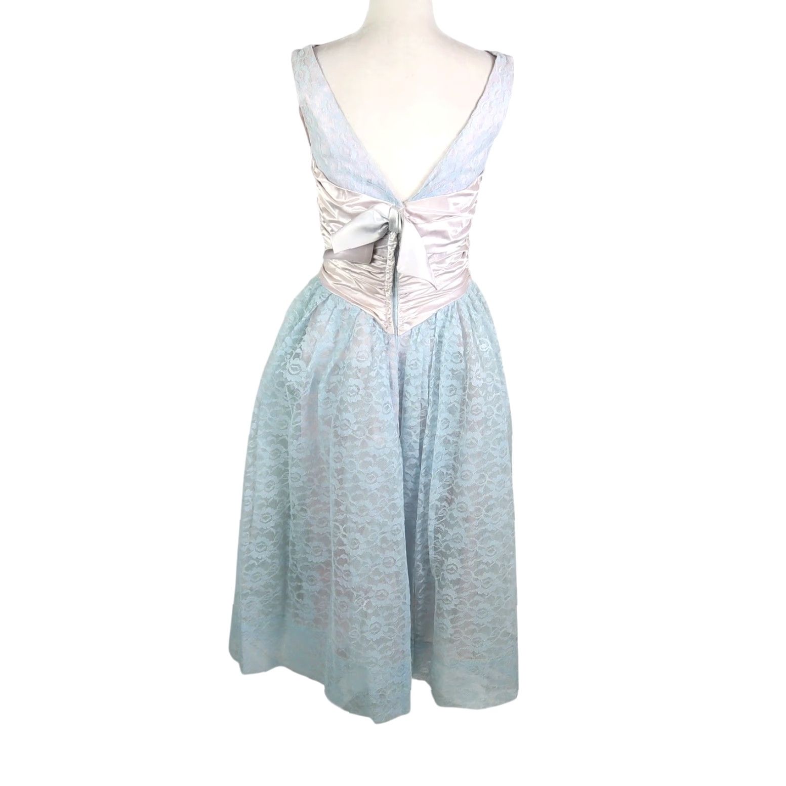 Vintage VINTAGE 60s Powder Blue Lace Full A-Line Midi Prom Dress S Womens Midi Lace Size S / US 4 / IT 40 - 4 Thumbnail