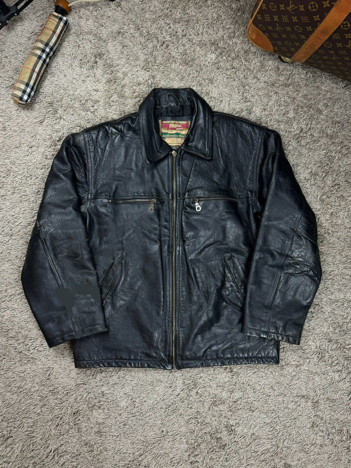 Vintage Vintage leather jacket Akaso 90s original casual item Size US L / EU 52-54 / 3 - 1 Thumbnail