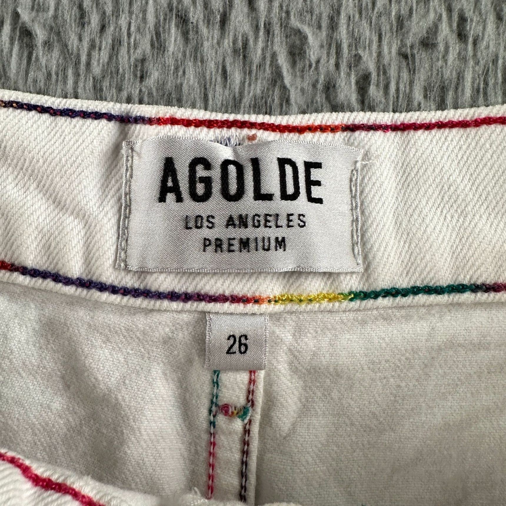 Agolde VINTAGE AGOLDE Cutoff Shorts Womens 26 White Rainbow Stitch Distressed Button Fly USA Size 26" / US 2 / IT 38 - 3 Thumbnail