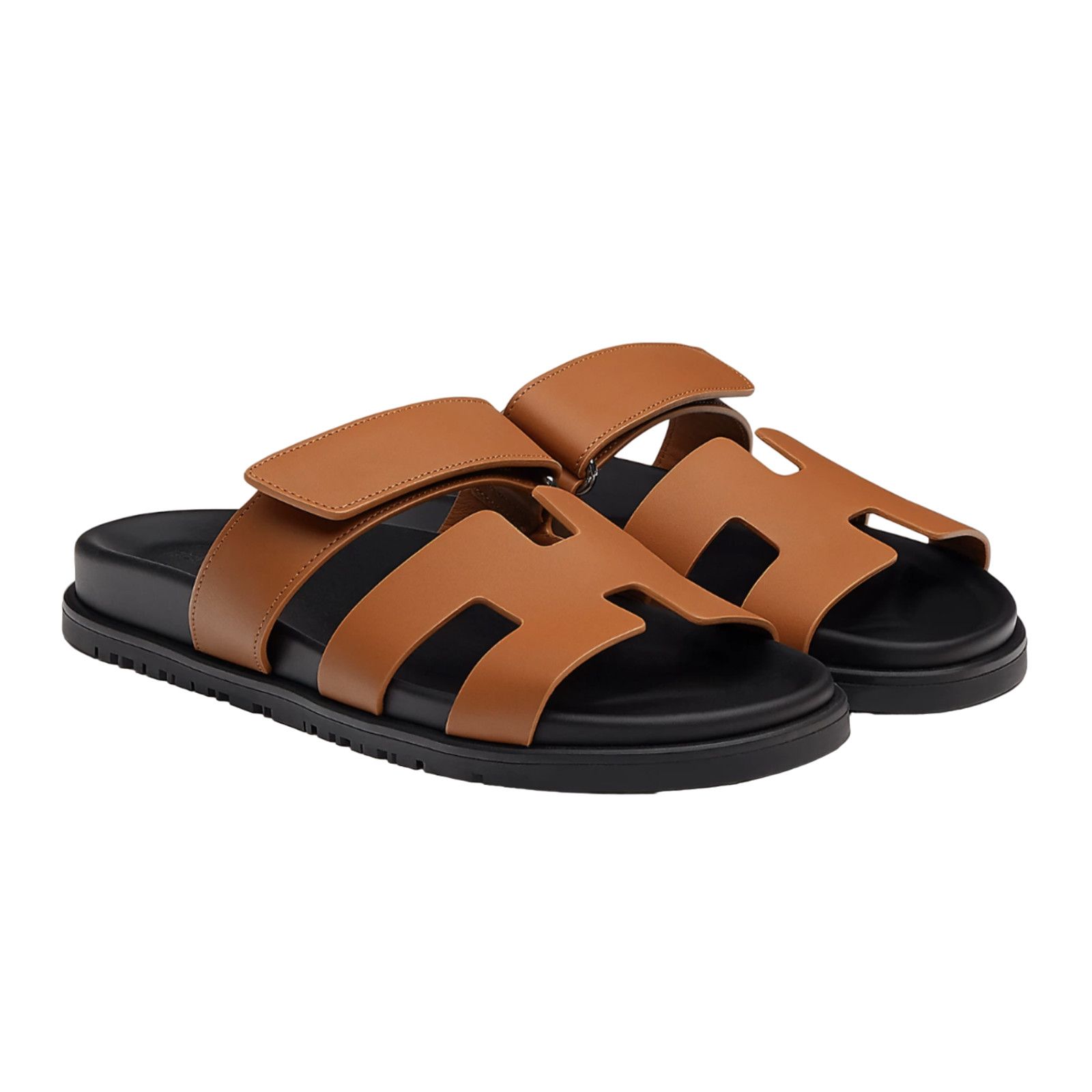 Hermes Hermes Chypre Sandal Natural Brown Leather Black Strap Size US 9.5 / IT 39.5 - 1 Thumbnail