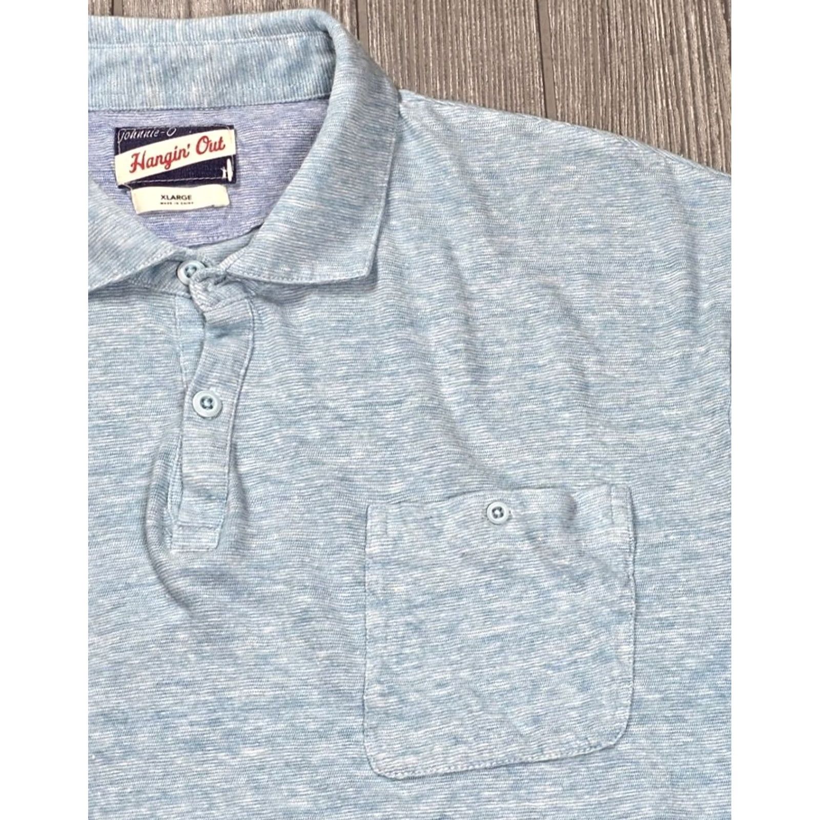 johnnie-O johnnie-O Polo Shirt Men Hangin' Out Linen Cotton Short Sleeve L Galapagos Green Striped Embroidered Logo Casual Activewear Golf Summer . Size US L / EU 52-54 / 3 - 3 Thumbnail