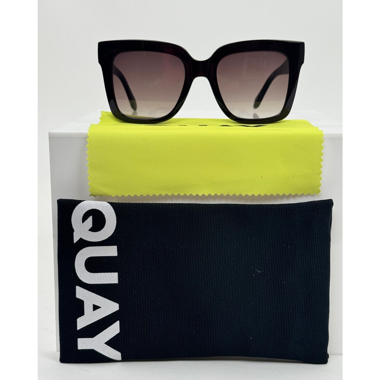 Quay Icy Dark Brown Gradient Square Oversized Sunglasses