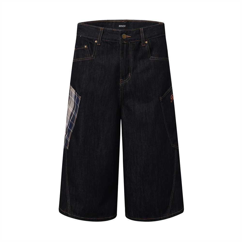 Japanese Brand × Jean Men's street contrast plaid pocket loose cargo denim shorts Size US 32 / EU 48 - 1 Thumbnail