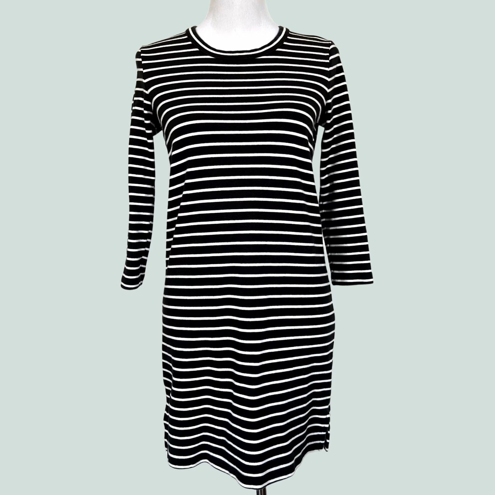 Madewell Madewell Dress Black White Striped Keyhole Back Long Sleeve G2852 Size S Casual Dress Women Shirt Dress Size S / US 4 / IT 40 - 1 Thumbnail