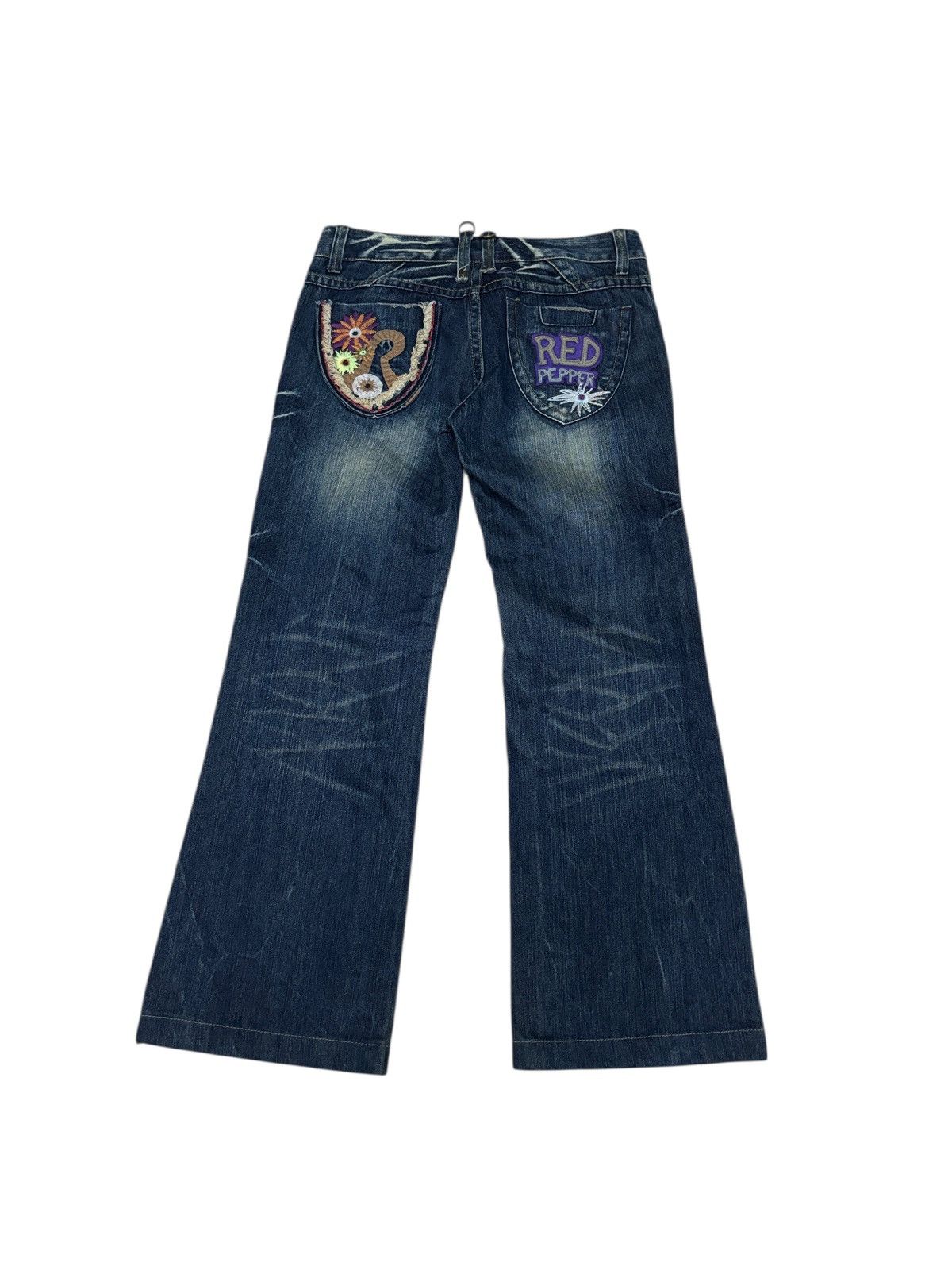 Japanese Brand Y2K Red Pepper Wide Flare Denim Jeans Size 30" / US 8 / IT 44 - 1 Thumbnail