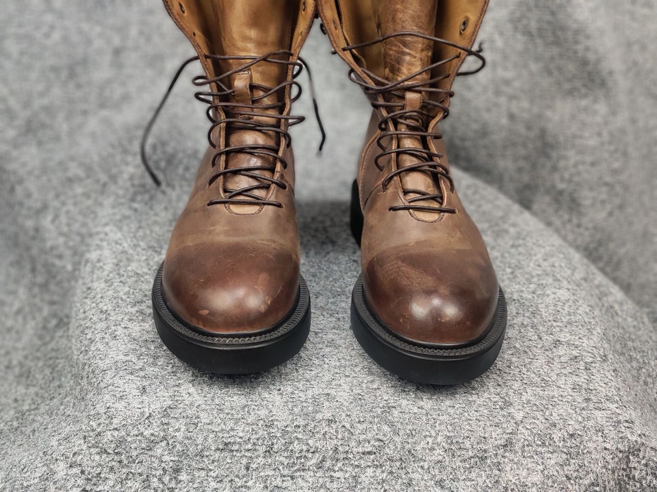 Lemargo Design Combat Leather Brown Lace Up Zip Womens Boots