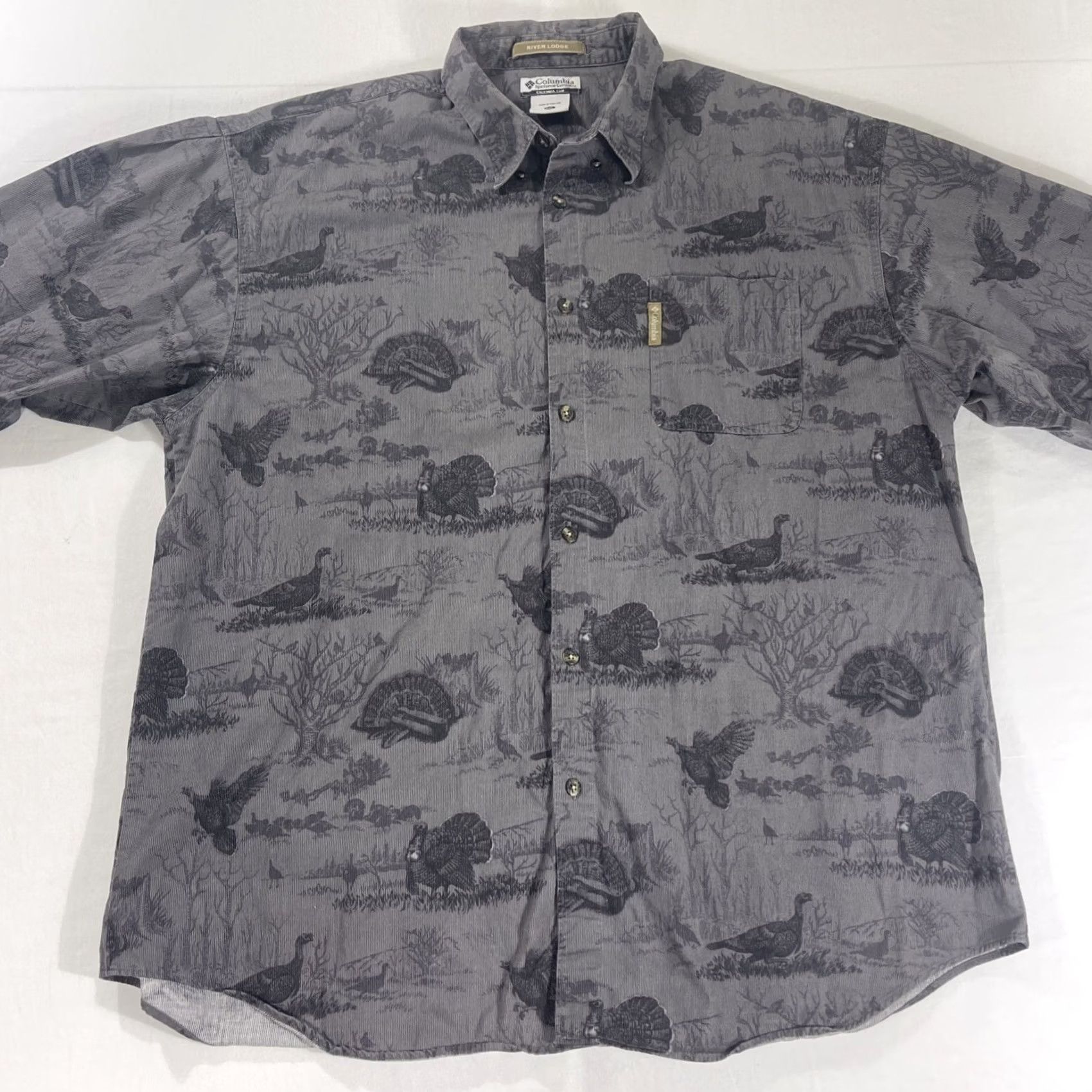 Vintage Columbia Button-Up Shirt Gray 2XL Men's River Lodge AOP Turkey Hunting 100% Cotton Size US XXL / EU 58 / 5 - 2 Thumbnail